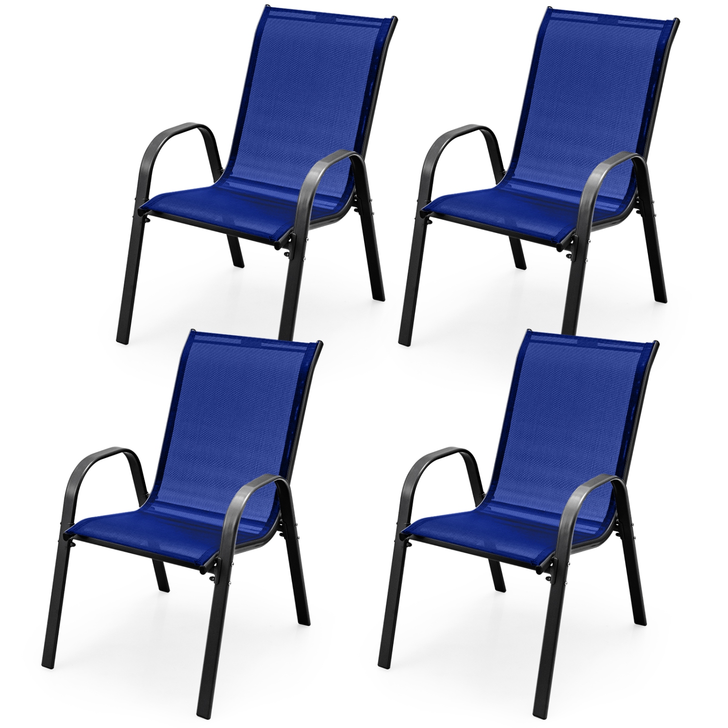 Gymax Patio Set of 4 Dining Chairs Stackable Armrest Space Saving Garden Patio Navy