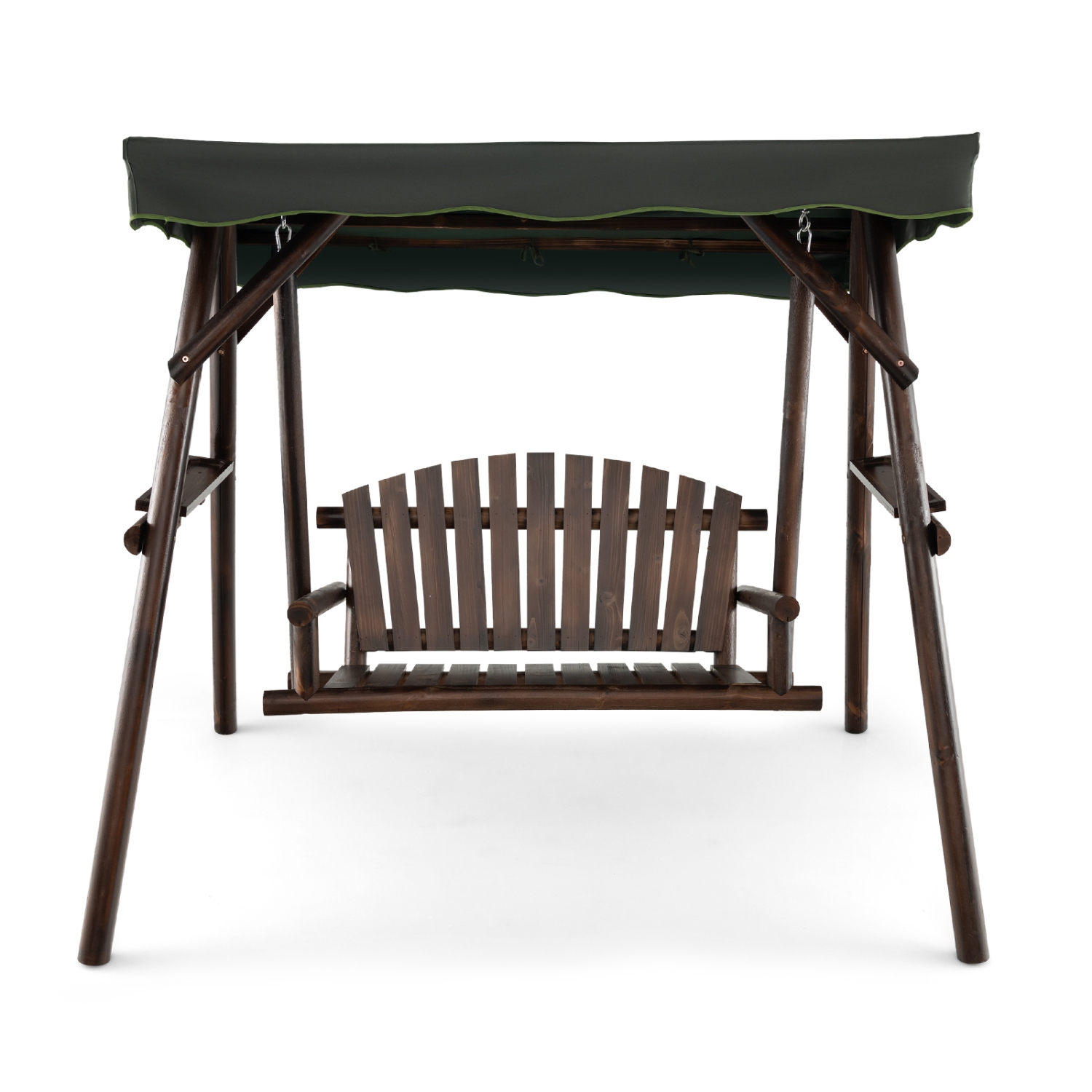 Gymax 2 Person Wooden Garden Swing Bench Chair w/ Adjustable Cover for Garden Porch