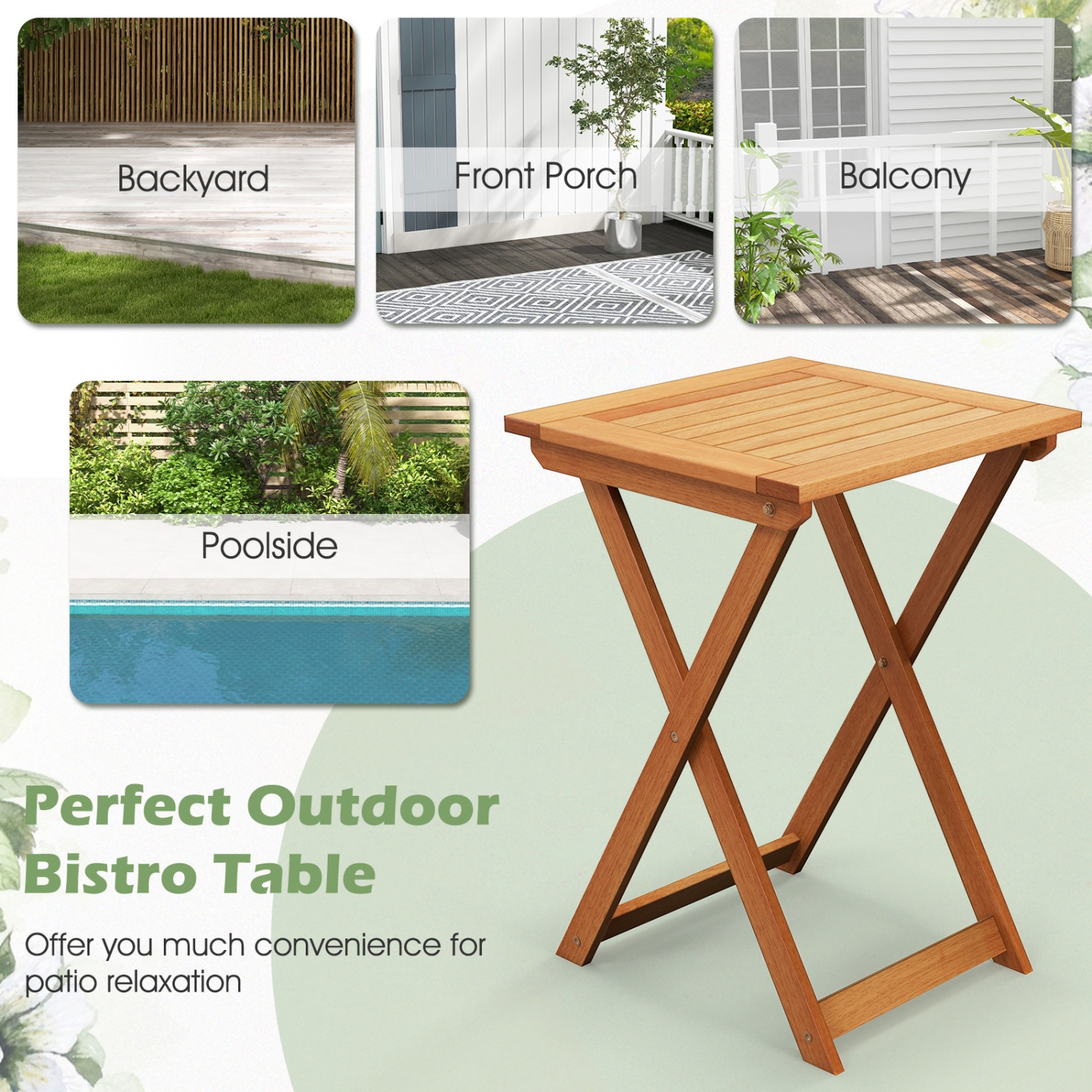 Gymax 20'' Folding Table Outdoor Hardwood Bistro Table w/ Slatted Tabletop Patio