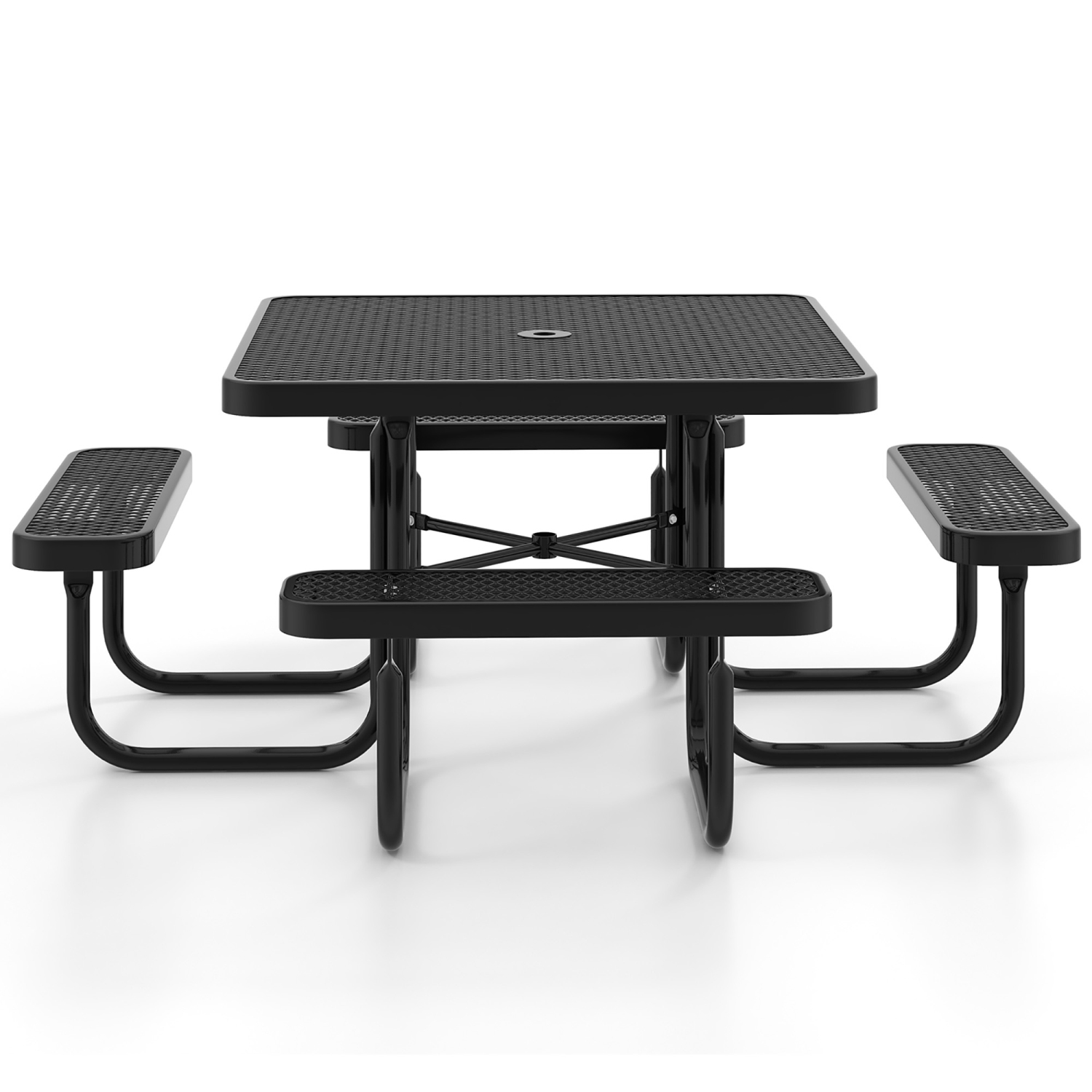 Gymax 46'' Coated Steel Camping Table w/ Seats Heavy Duty Picnic Table & Bench for 8