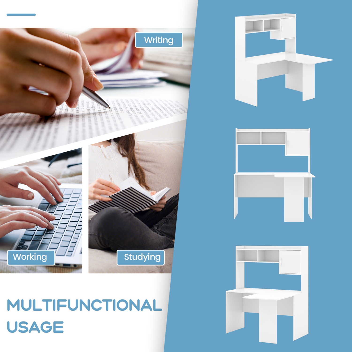 Gymax L-Shaped Desk w/ Open Storage Hutch Corner Computer Desk w/ Shelves & Cabinet