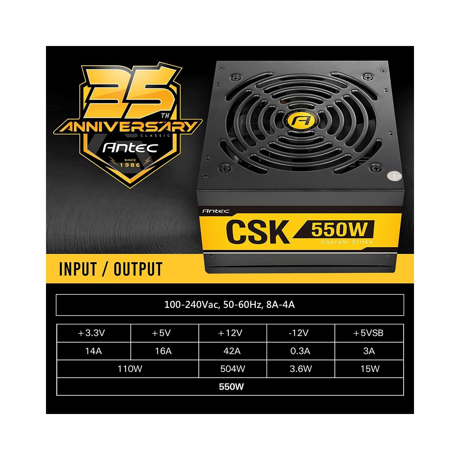 Antec Bronze Power Supply, CSK 550W 80+ Bronze Certified PSU, Continuous Power with 120mm Silent Cooling Fan, ATX 12V 2.31 / EPS 12V, Bronze Power