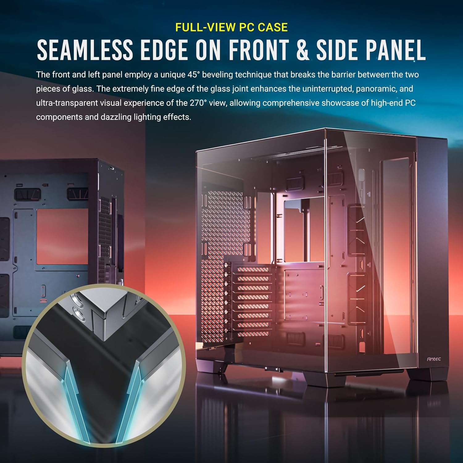 Antec C8, Fans not Included, Dual-Chamber, tooless Design, Type-C, 360mm Radiator Support, Seamless Tempered Glass Front & Side Panels, High Airflow