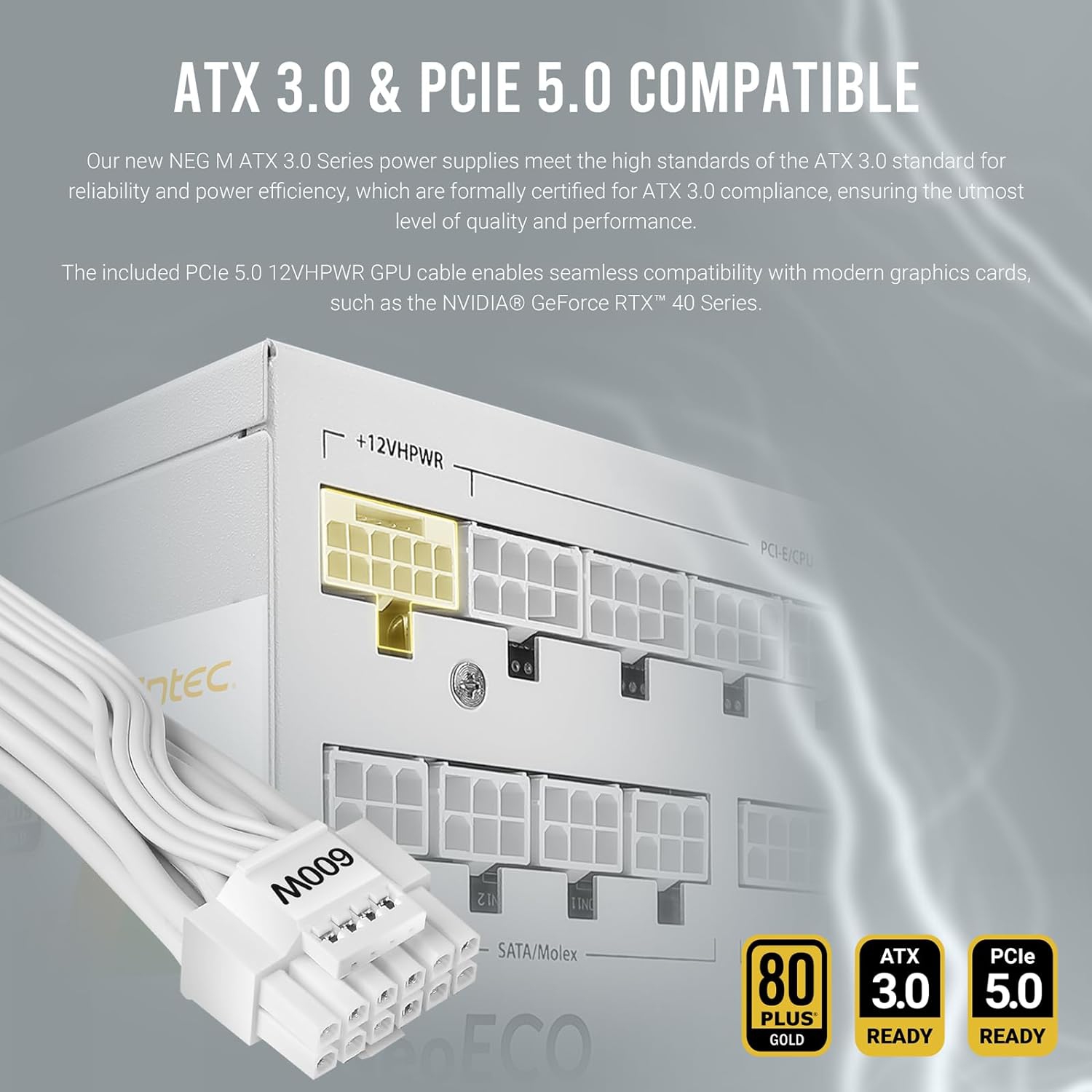 ANTEC – Bloc d’alimentation modulaire NE1000G M blanc ATX3,0, 1000&nbsp;W, 80 plus doré, prise en charge PCIe 5,0, conception PhaseWave, capuchons