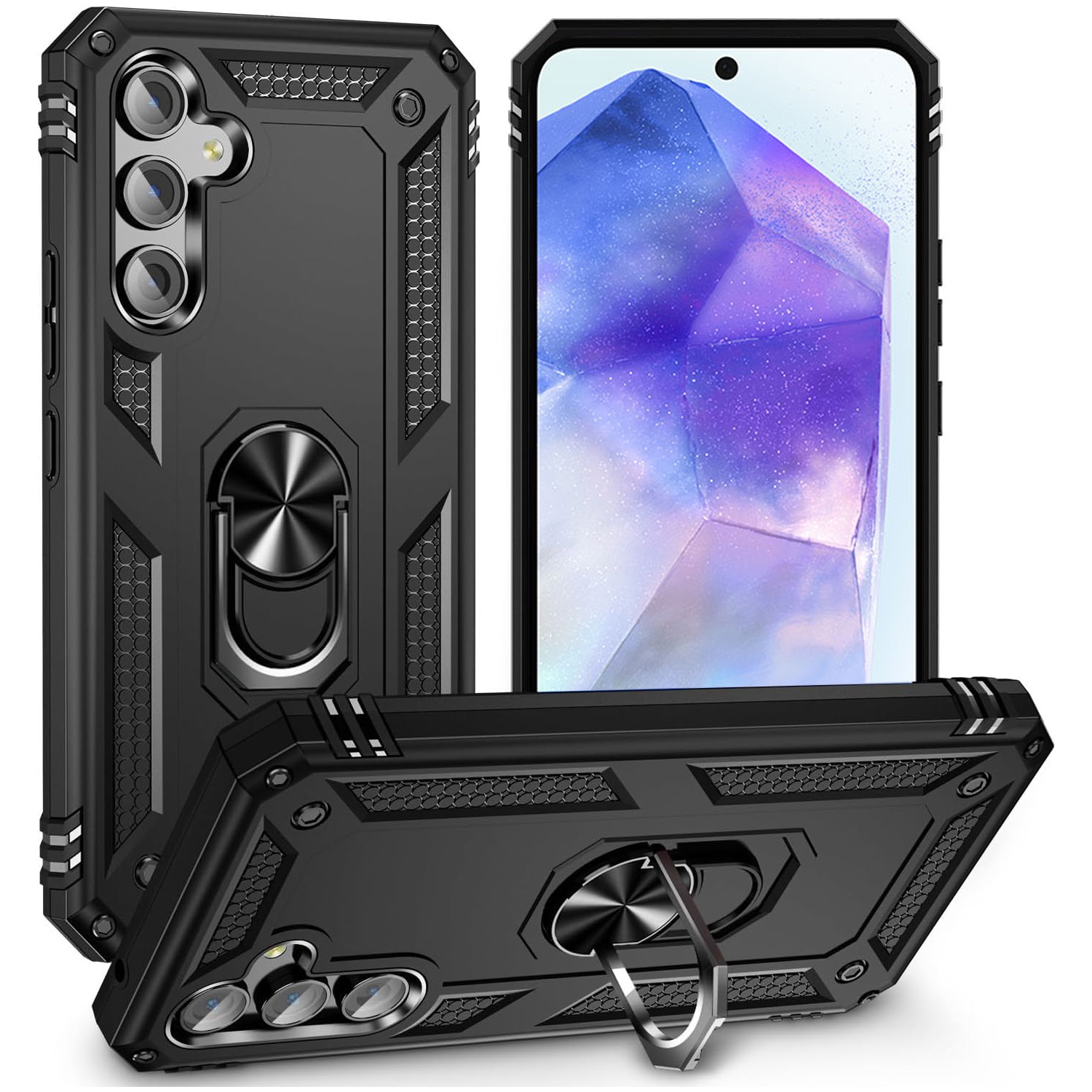 XCRS – Étui de protection Slim Armor à double couche, anneau magnétique intégré, béquille rotative à 360° pour Samsung Galaxy A35 5G 6,6 po