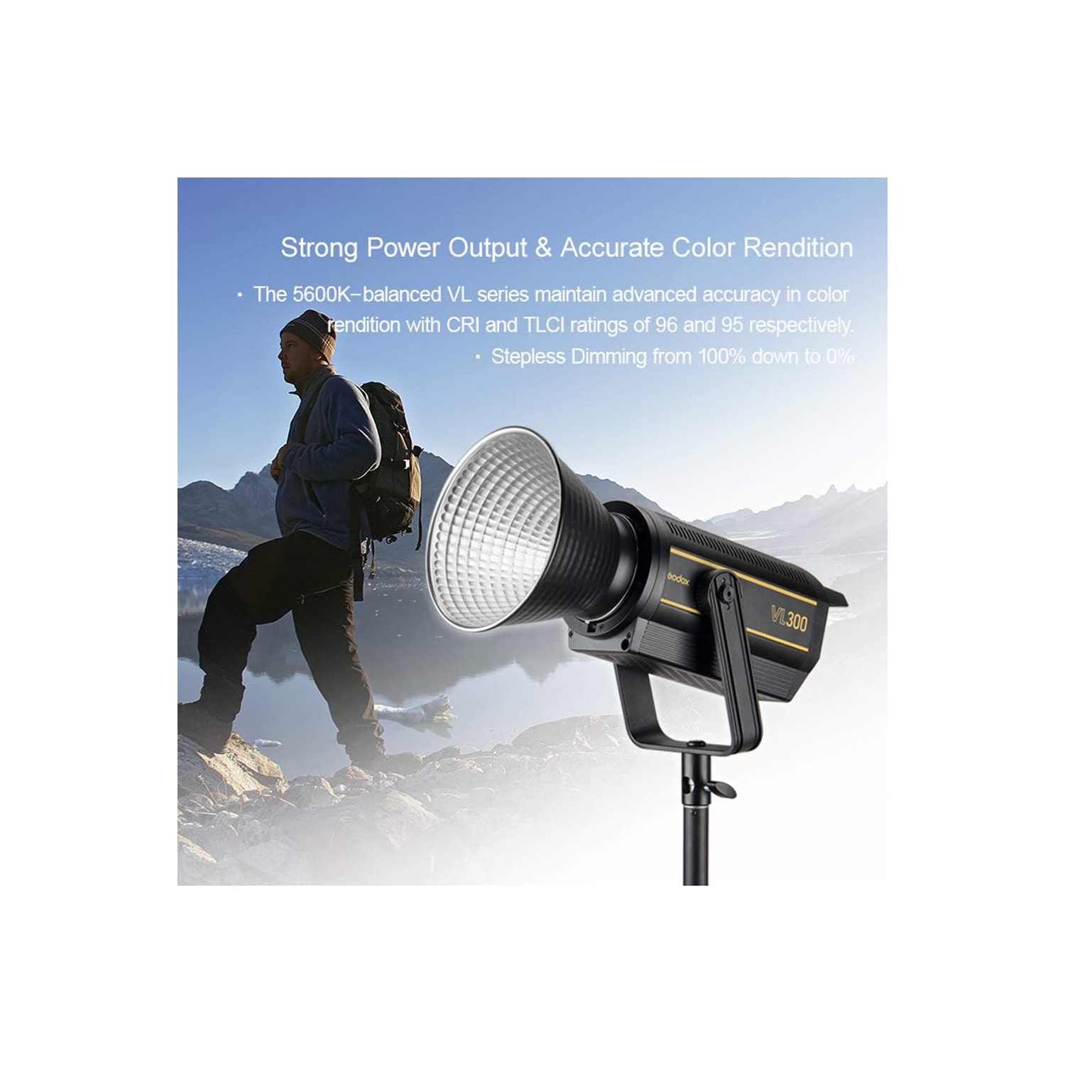 Boîte ouverte – Lampe DEL VL300 Godox avec sac de transport