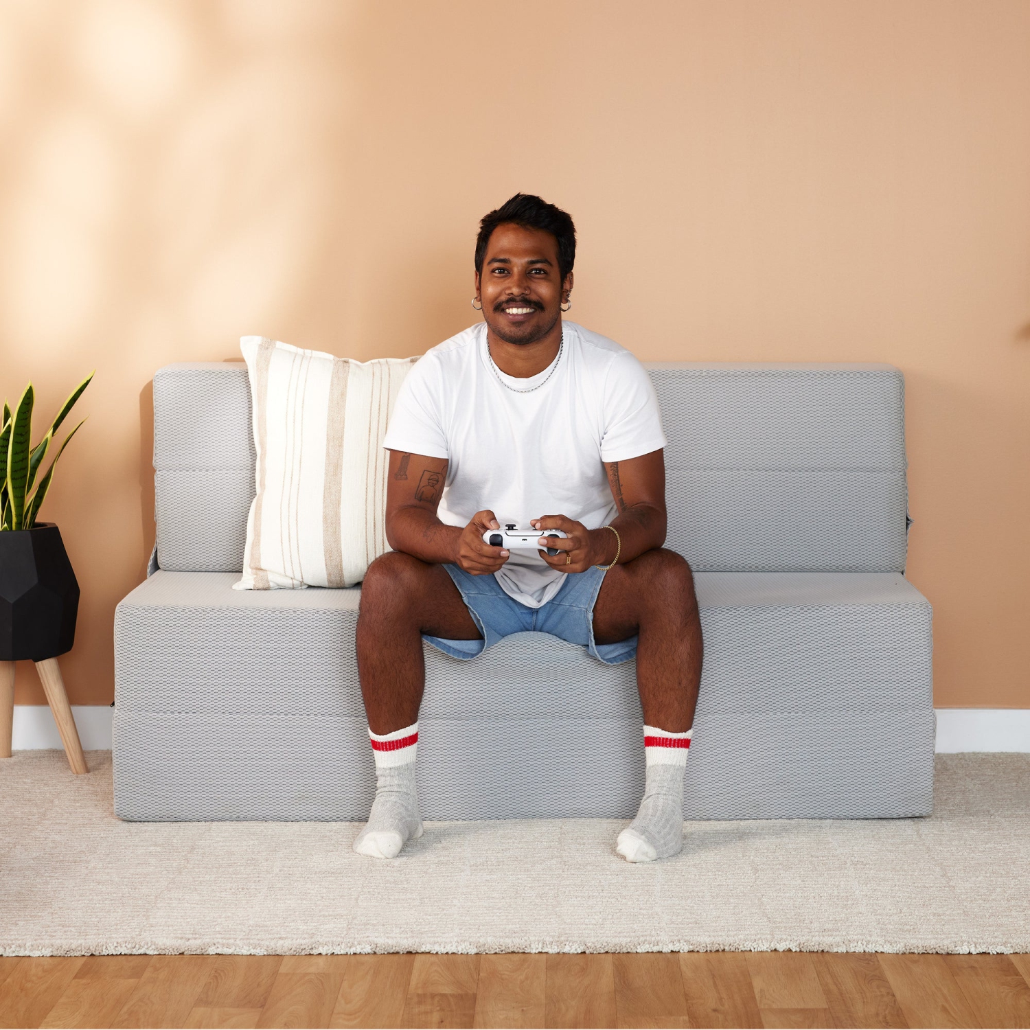 Polysleep Polycouch Memory Foam Folding Mattress & Sofa — for Guests, Basements, College Dorms, Living Room or Kids Room — Grey Color, Queen Size