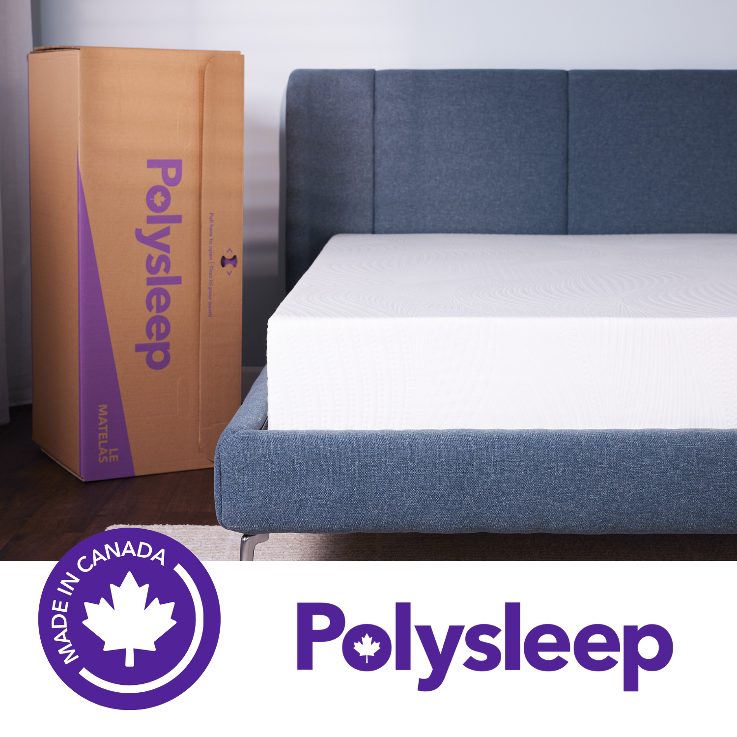 Matelas en mousse à mémoire de 9 po Sierra de Polysleep – matelas mi-ferme dans une boîte, fabriqué au Canada avec mousse antimicrobienne – Grand lit