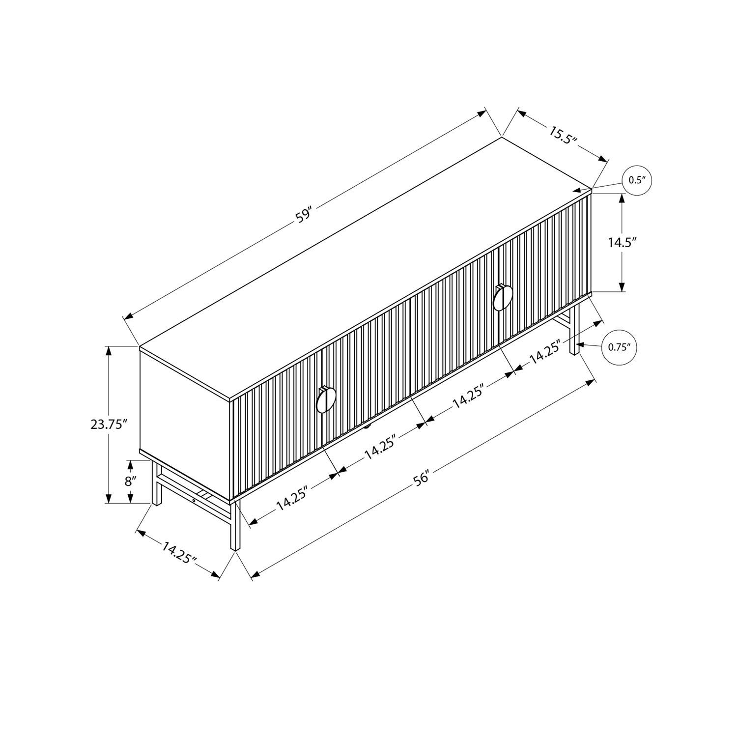Meuble pour téléviseur de 60 po avec 2 armoires fermées de Monarch - Noir