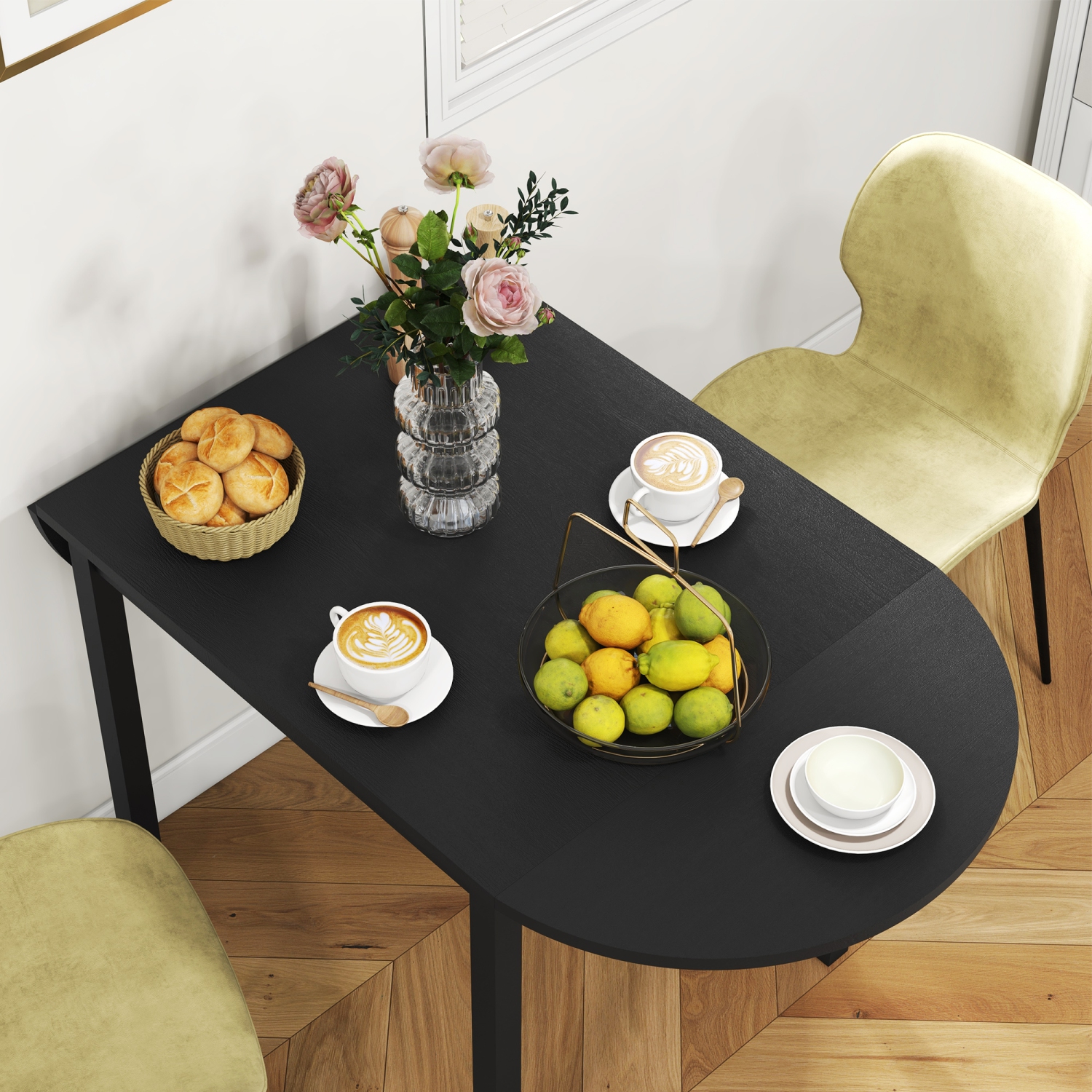 HOMCOM – Table de cuisine en bois massif de 55&nbsp;po pour 4-6&nbsp;personnes, tables ovales à abattant pour petits espaces, table de salle à manger