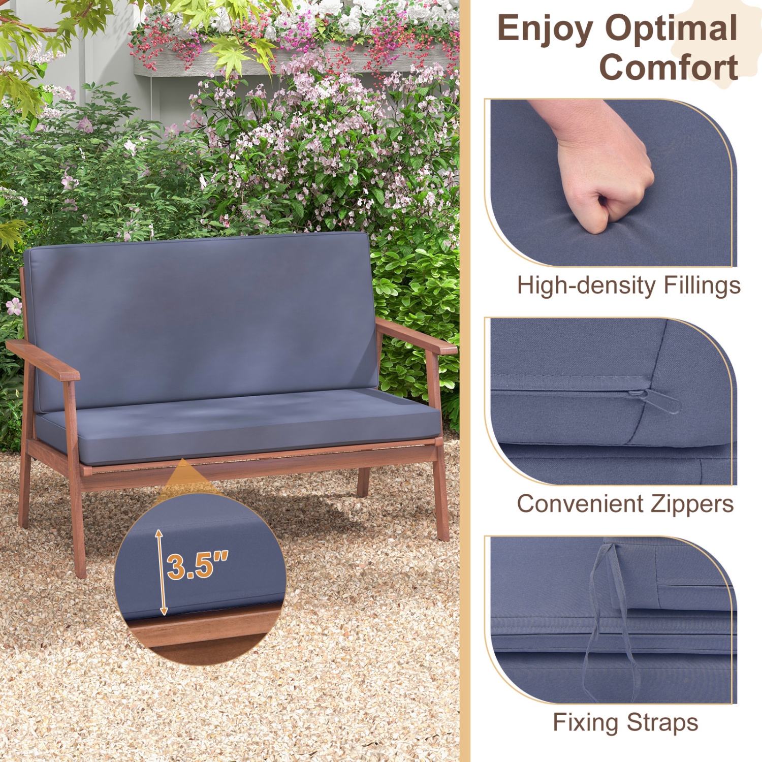 Gymax 8PCS Conversation Set Acacia Wood Sofa Coffee Table w/ Cushioned Seat Patio