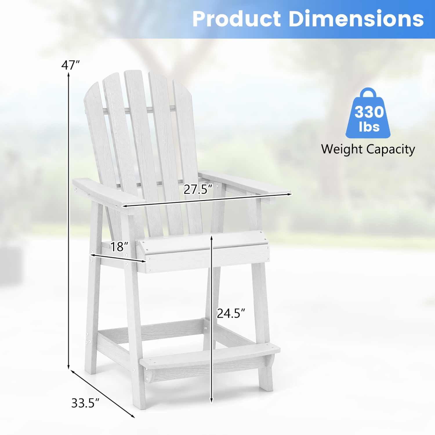 Gymax 2PCS Tall Bar Stool HDPE Chair w/ Armrest Footrest Home Indoor Outdoor Patio White
