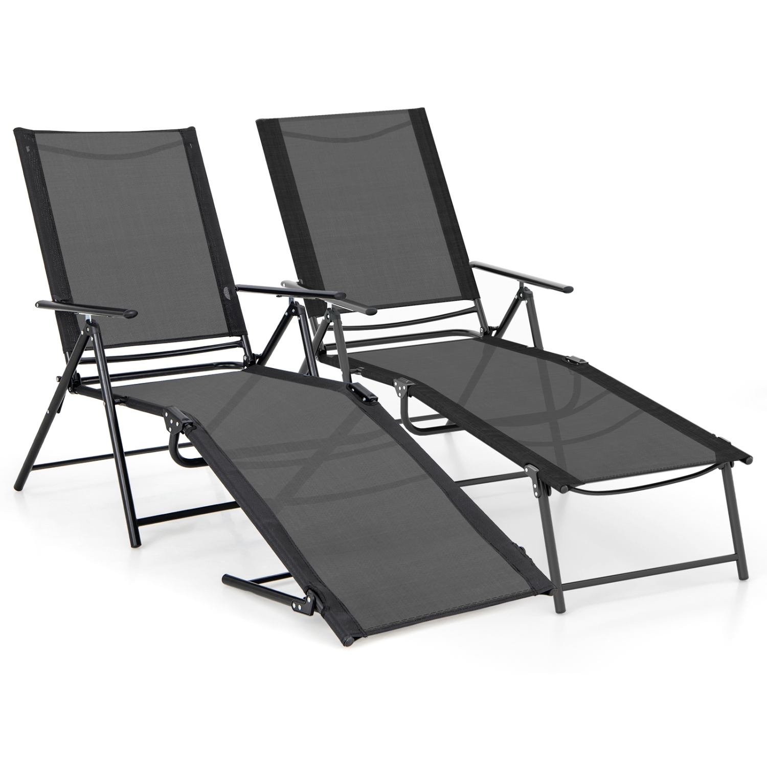 Gymax 2PCS Folding Chaise Lounge Chairs w/ 6-Level Backrest Reclining Chairs Patio