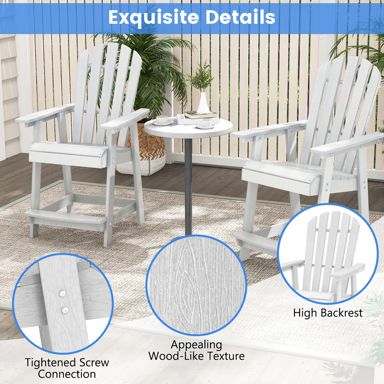 Gymax 4PCS Tall Bar Stool HDPE Chair w/ Armrest Footrest Home Indoor Outdoor Patio White