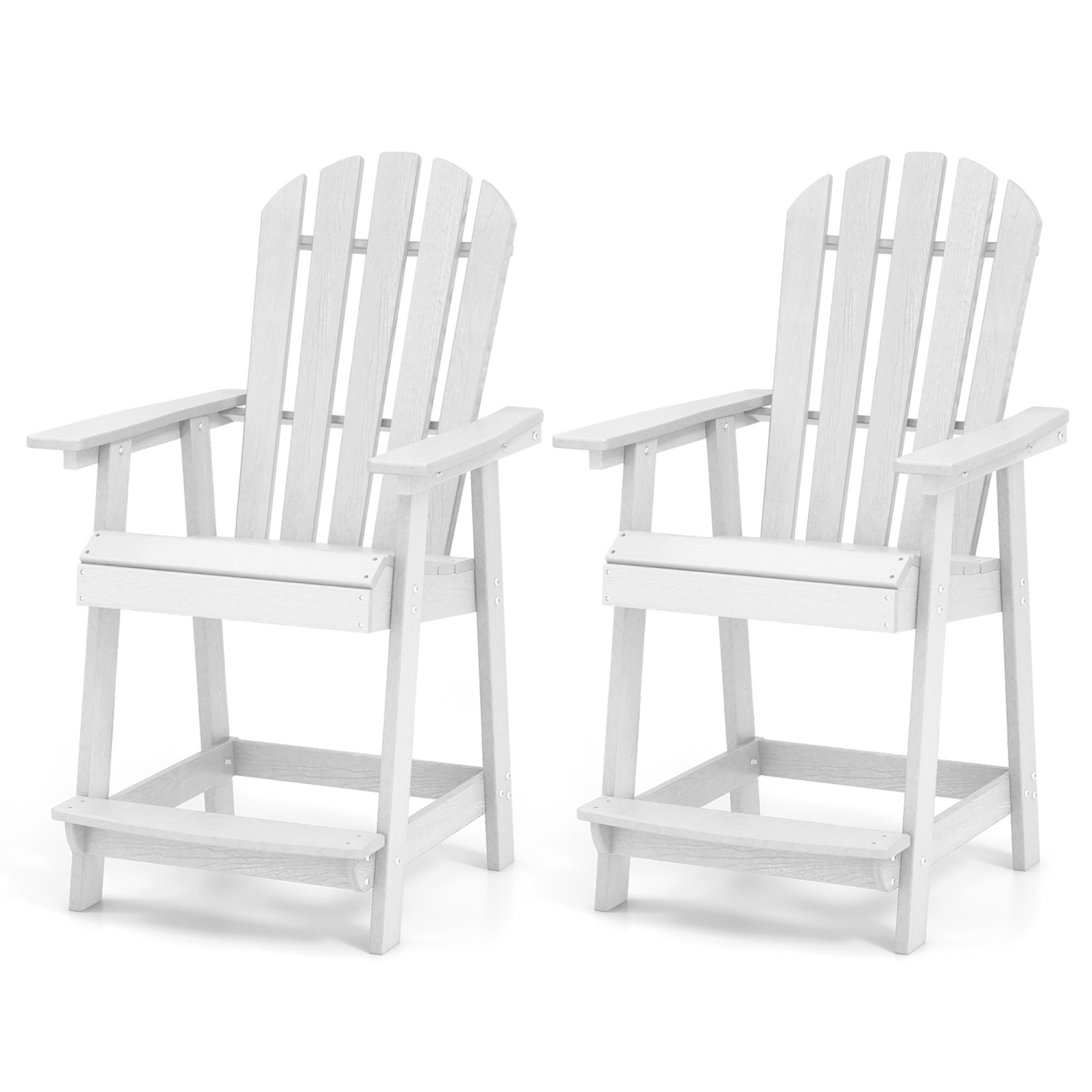 Gymax 4PCS Tall Bar Stool HDPE Chair w/ Armrest Footrest Home Indoor Outdoor Patio White