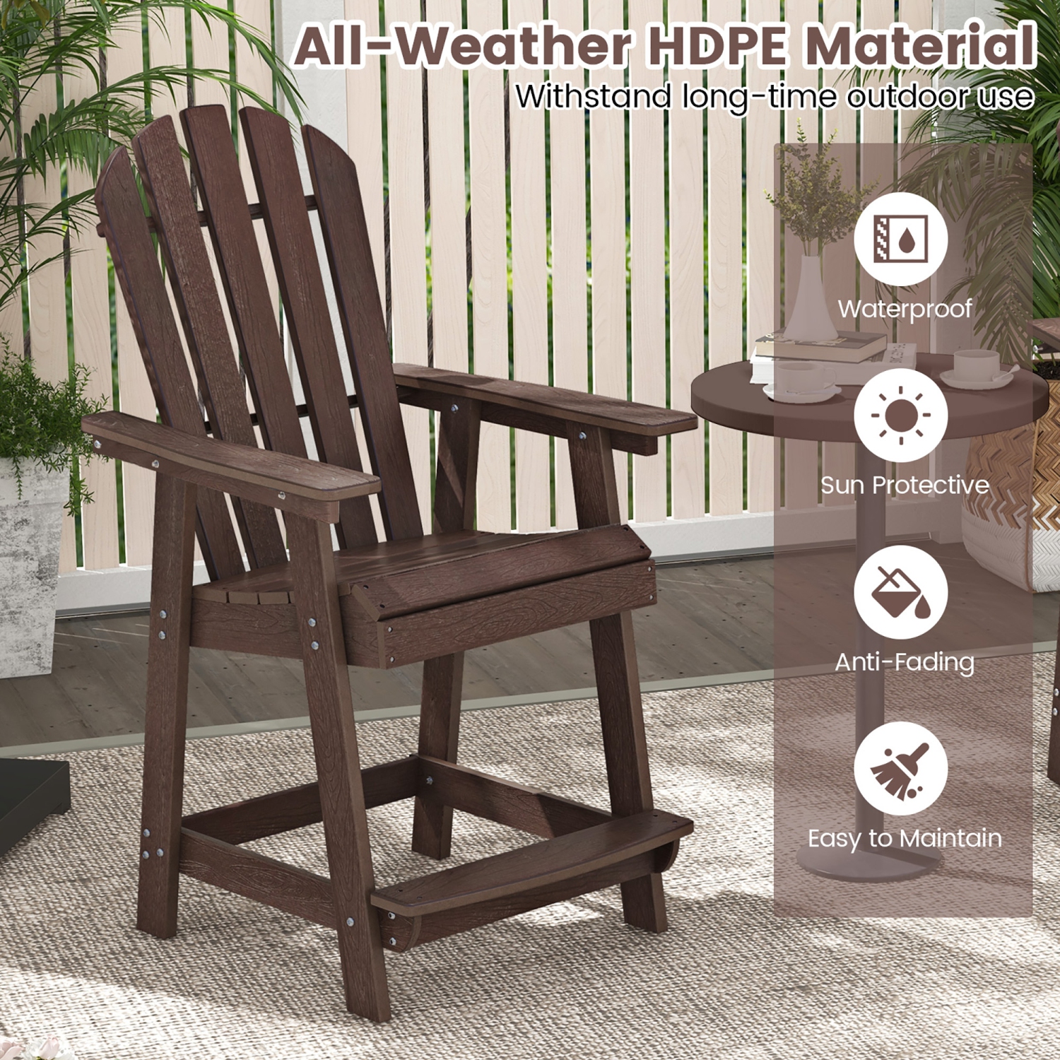Gymax 2PCS Bar Stool HDPE Chair w/ Armrest Footrest Home Indoor Outdoor Patio Brown