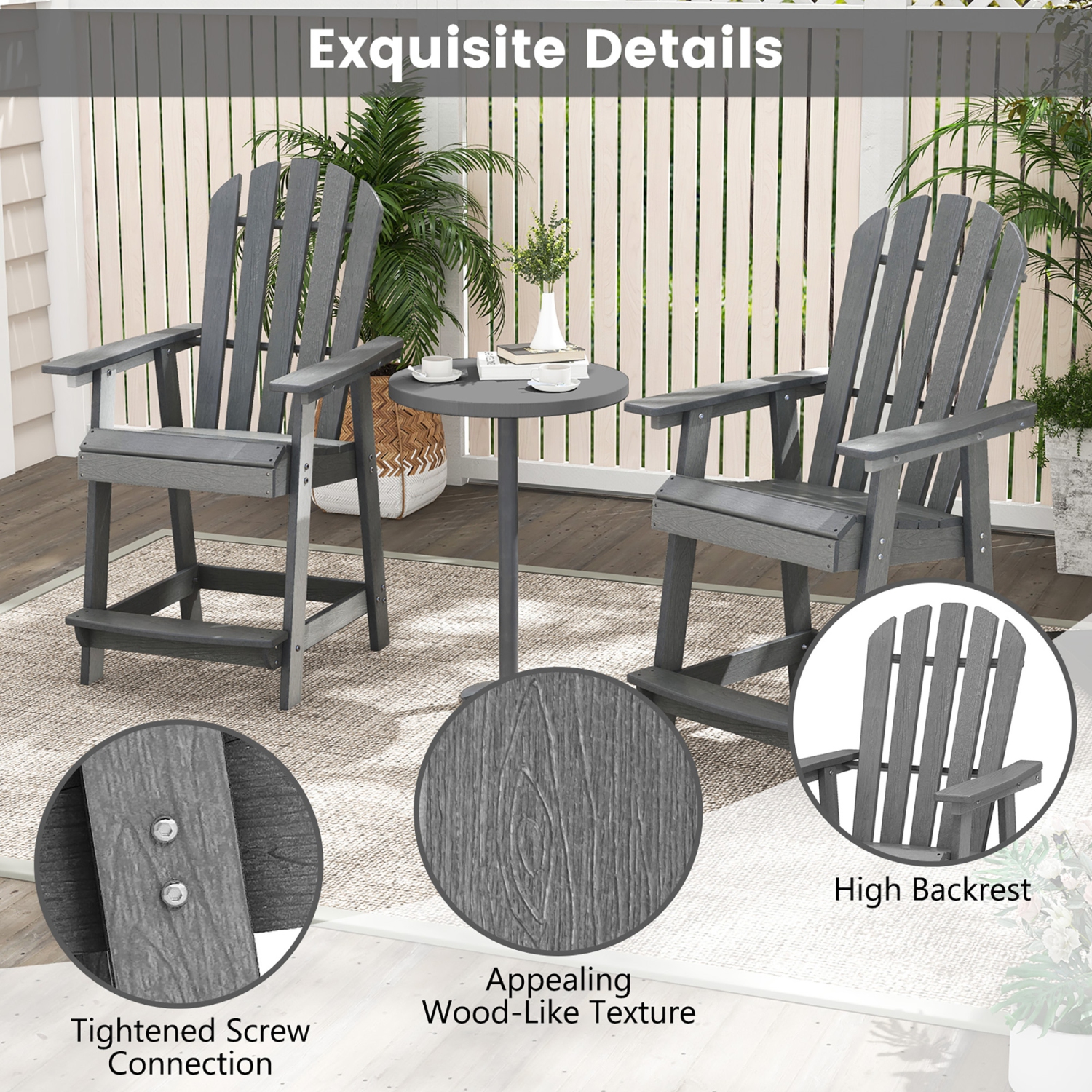 Gymax 4PCS Bar Stool HDPE Chair w/ Armrest Footrest Home Indoor Outdoor Patio Gray