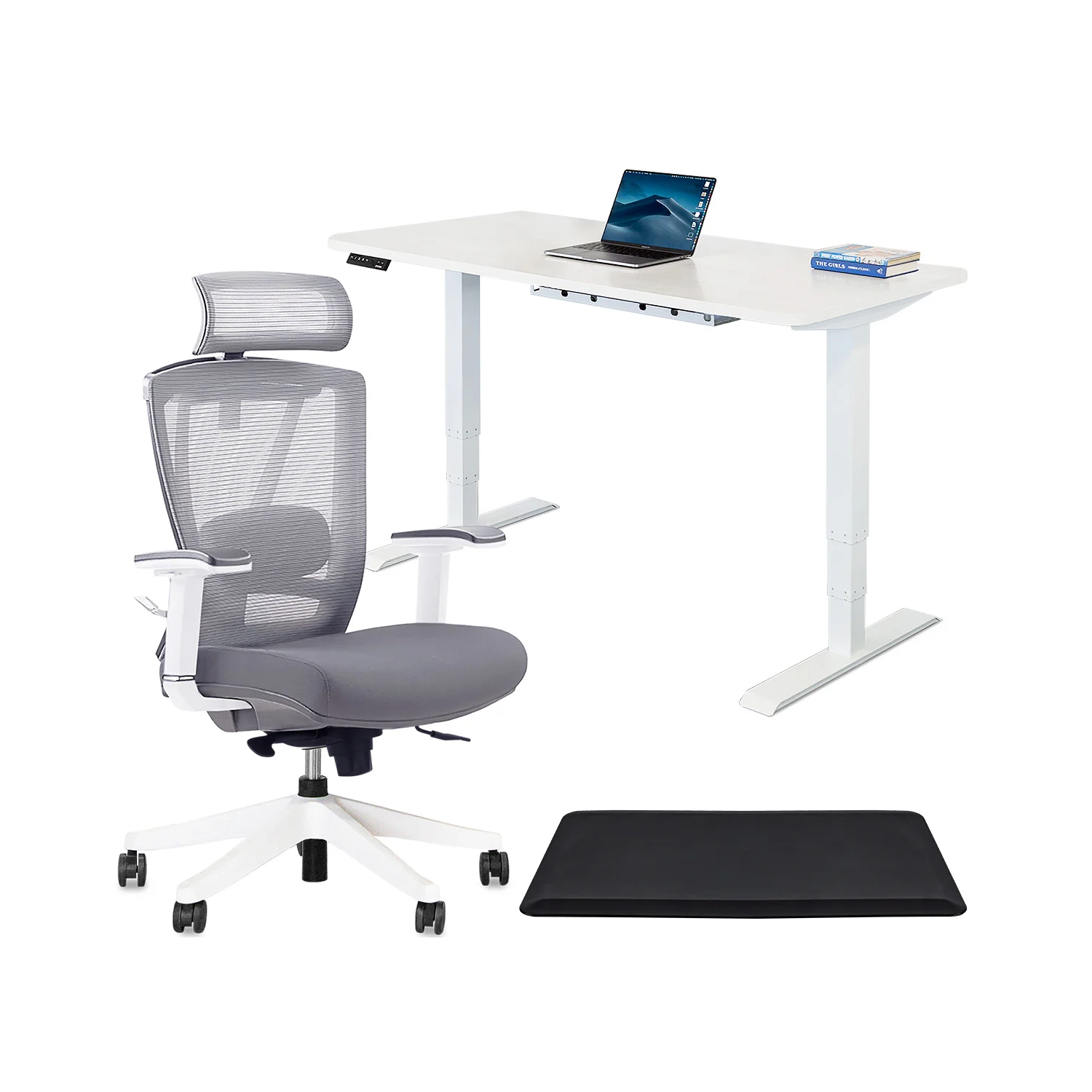 Essential Bundle WhiteHeight-Adjustable Electric Standing Desk