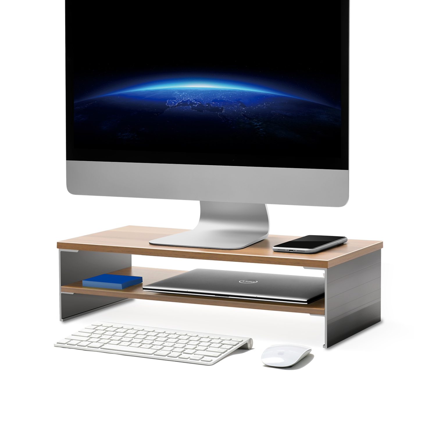 SHOPPINGALL Monitor Stand Riser, 2 Tiers Laptop Computer Monitor Riser for PC Screen, iMac, Desktop Wooden Screen Monitor Stand Riser with Storage Organizer - SA-MS3 (WALNUT)