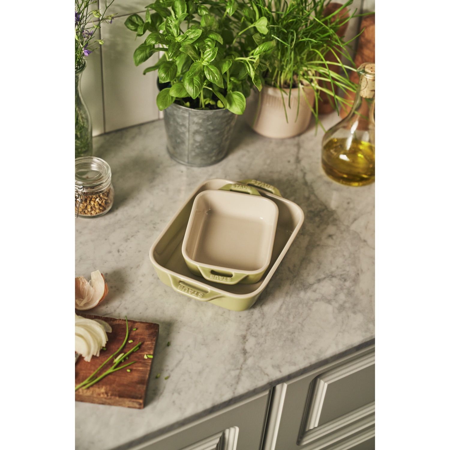 STAUB Ceramique Rectangular Baking Dish Set Light Green 2 Piece