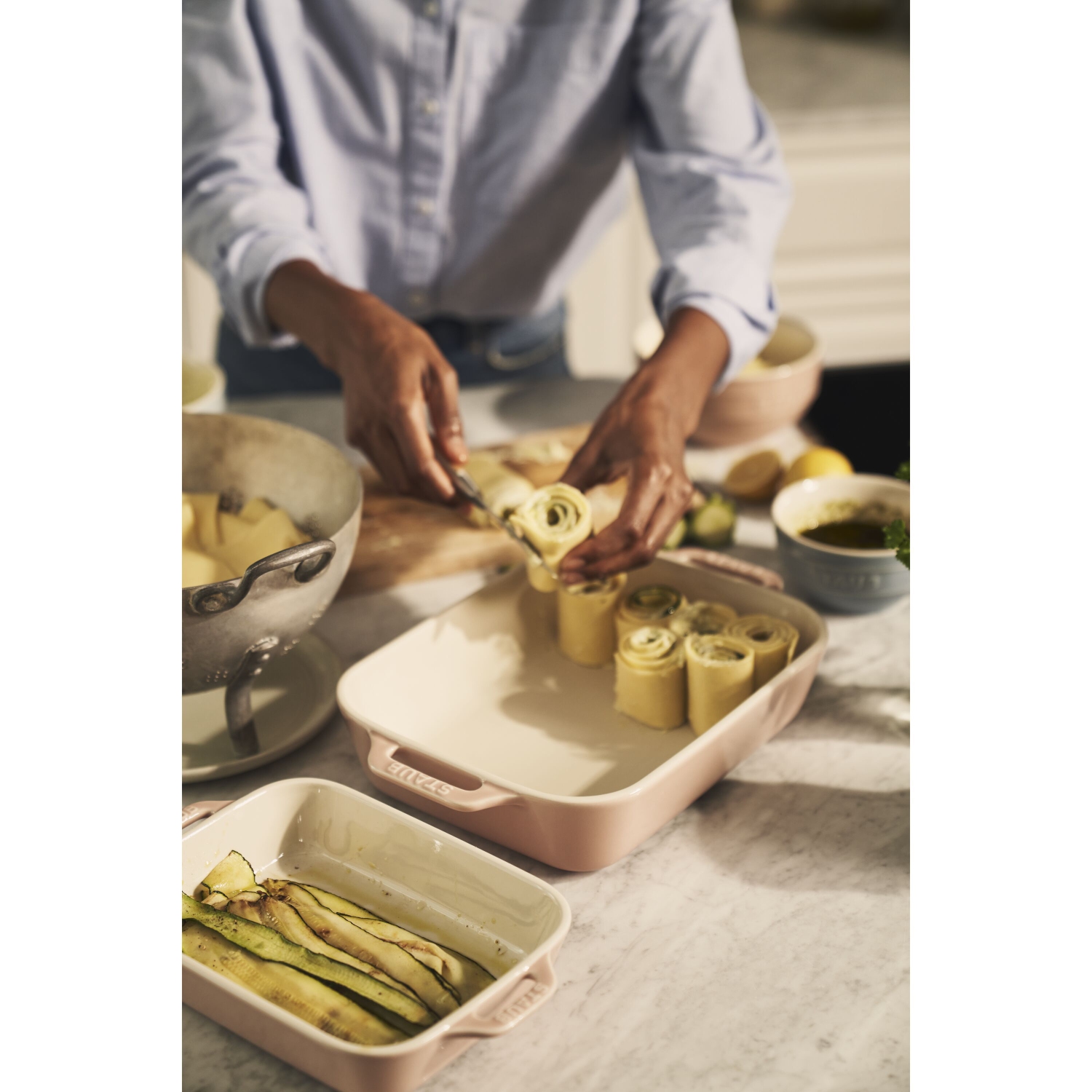 Ensemble de plats de cuisson rectangulaires en céramique de STAUB, Macaron rose pâle, 2 pièces