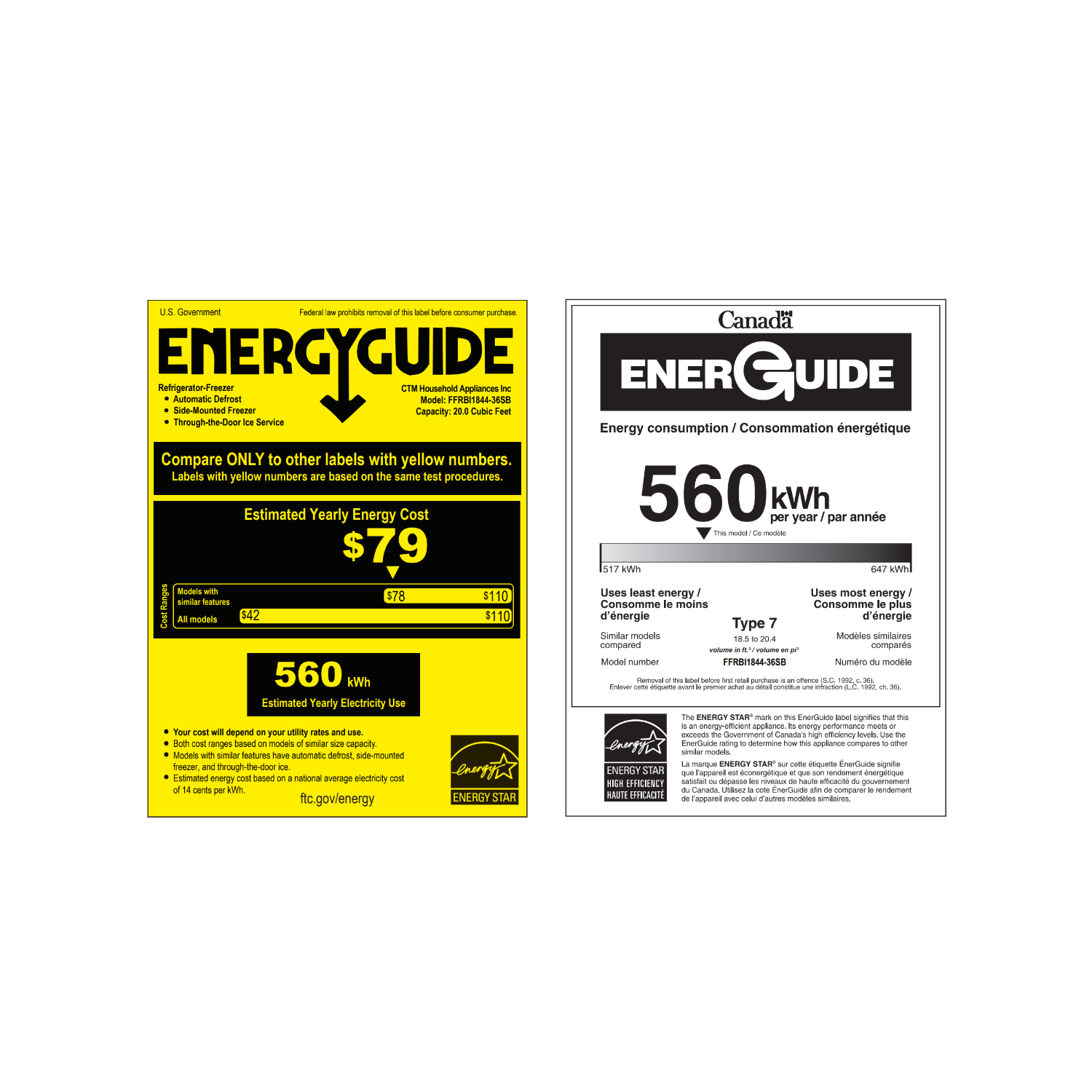 FORNO Espresso Salerno 36-inch Side-by-Side 20 cu.ft Refrigerator with Ice & Water Dispenser - White