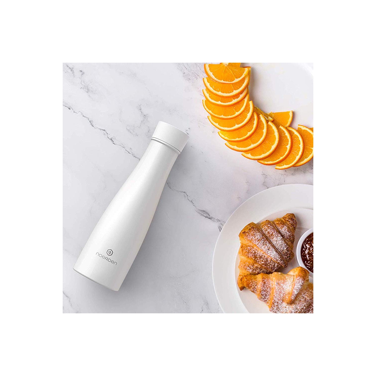 Noerden LIZ Smart Water Bottle 16 oz UV Self-Cleaning Sterilization Vacuum Insulated Stainless Steel, White