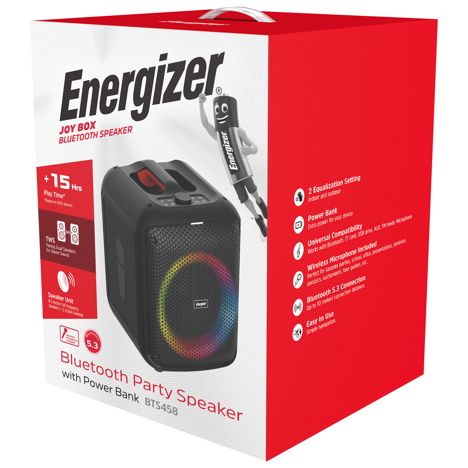 Haut-parleur Bluetooth portatif avec microphone sans fil BTS458 d'Energizer - Noir