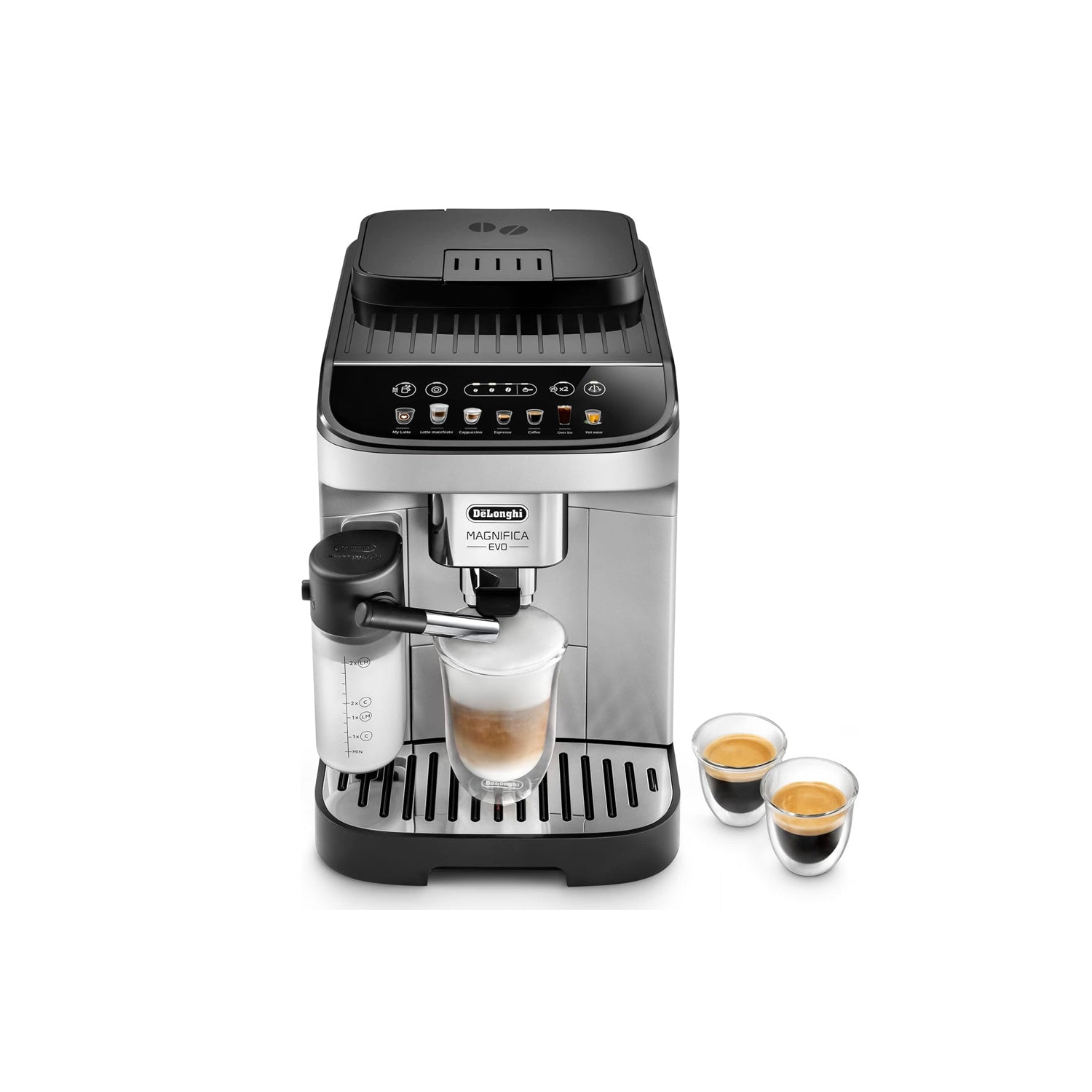 Refurbished Excellent-DeLonghi Magnifica Evo Automatic Espresso Machin with Frother & Grinder & Over Ice Function-Silver/Black