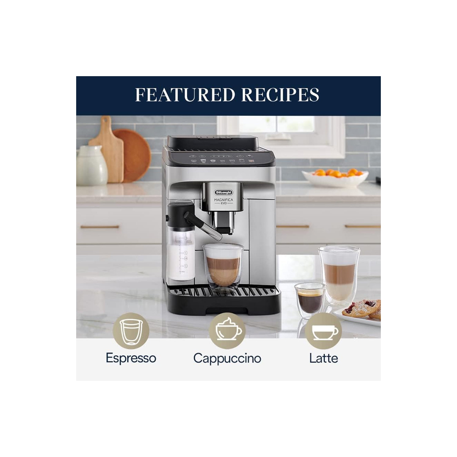 Refurbished Excellent-DeLonghi Magnifica Evo Automatic Espresso Machin with Frother & Grinder & Over Ice Function-Silver/Black