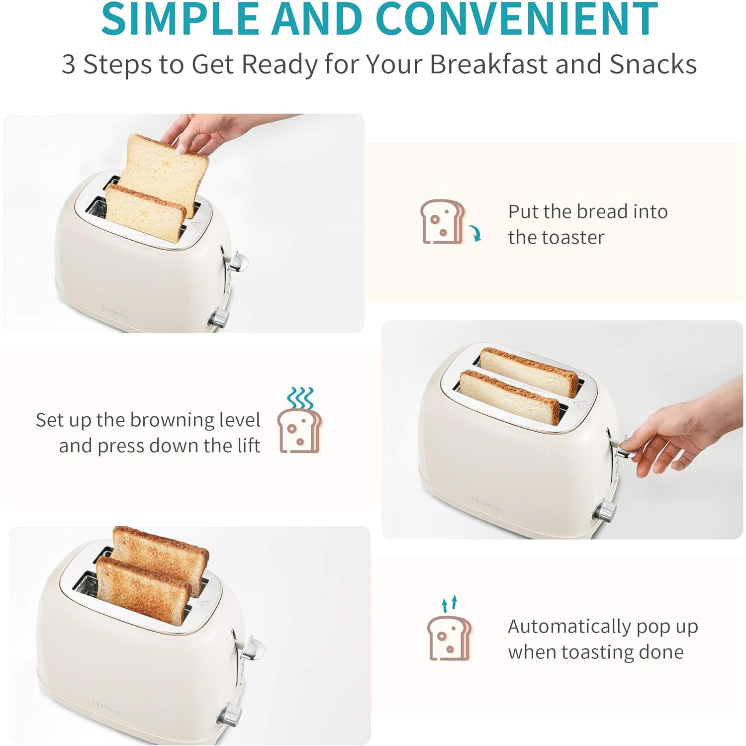 CROWNFUL 2-Slice Toaster, Extra Wide Slots Toaster, Retro Stainless Steel with Bagel, Cancel, Defrost, Reheat Function,White