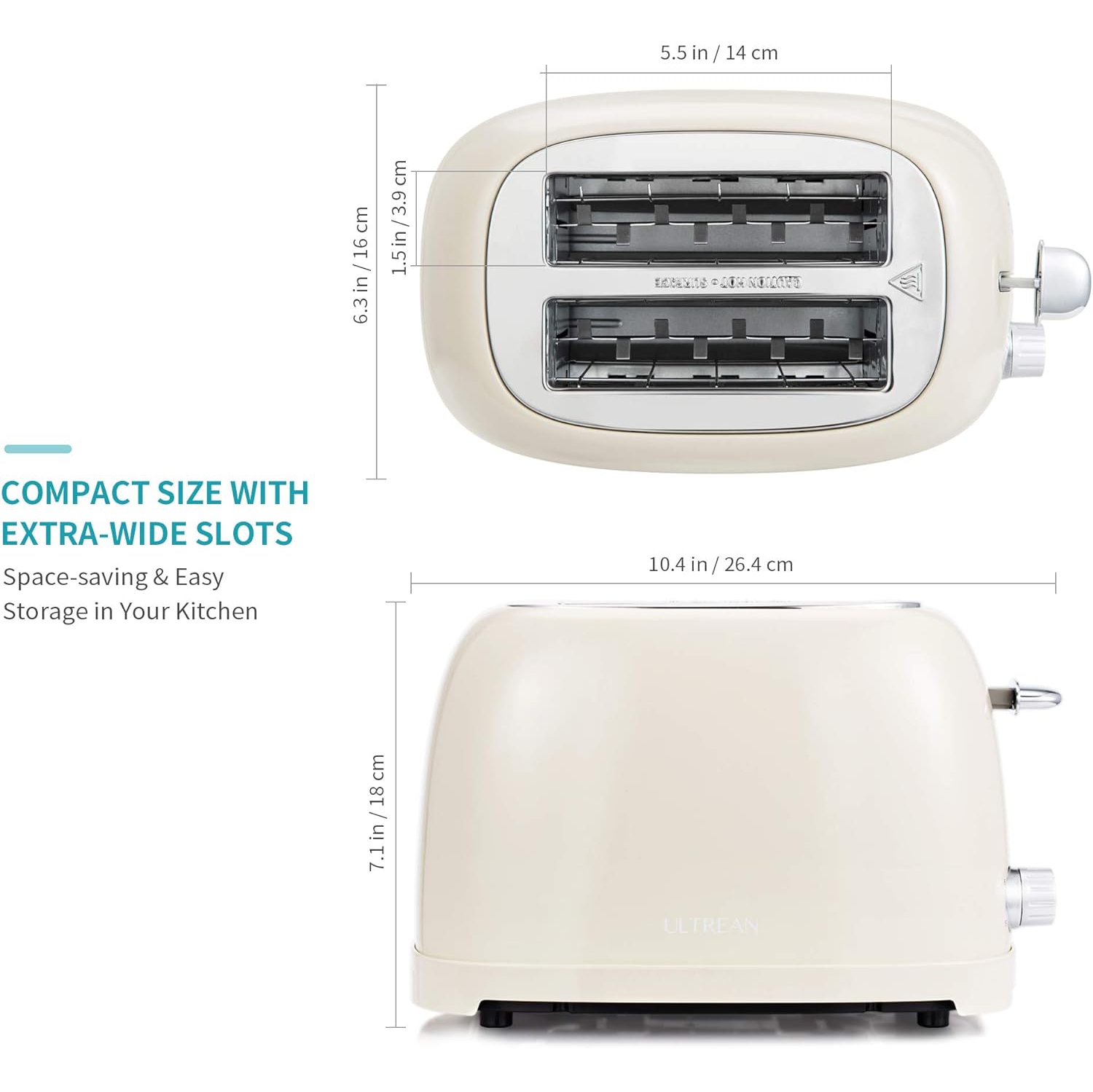 CROWNFUL 2-Slice Toaster, Extra Wide Slots Toaster, Retro Stainless Steel with Bagel, Cancel, Defrost, Reheat Function,White