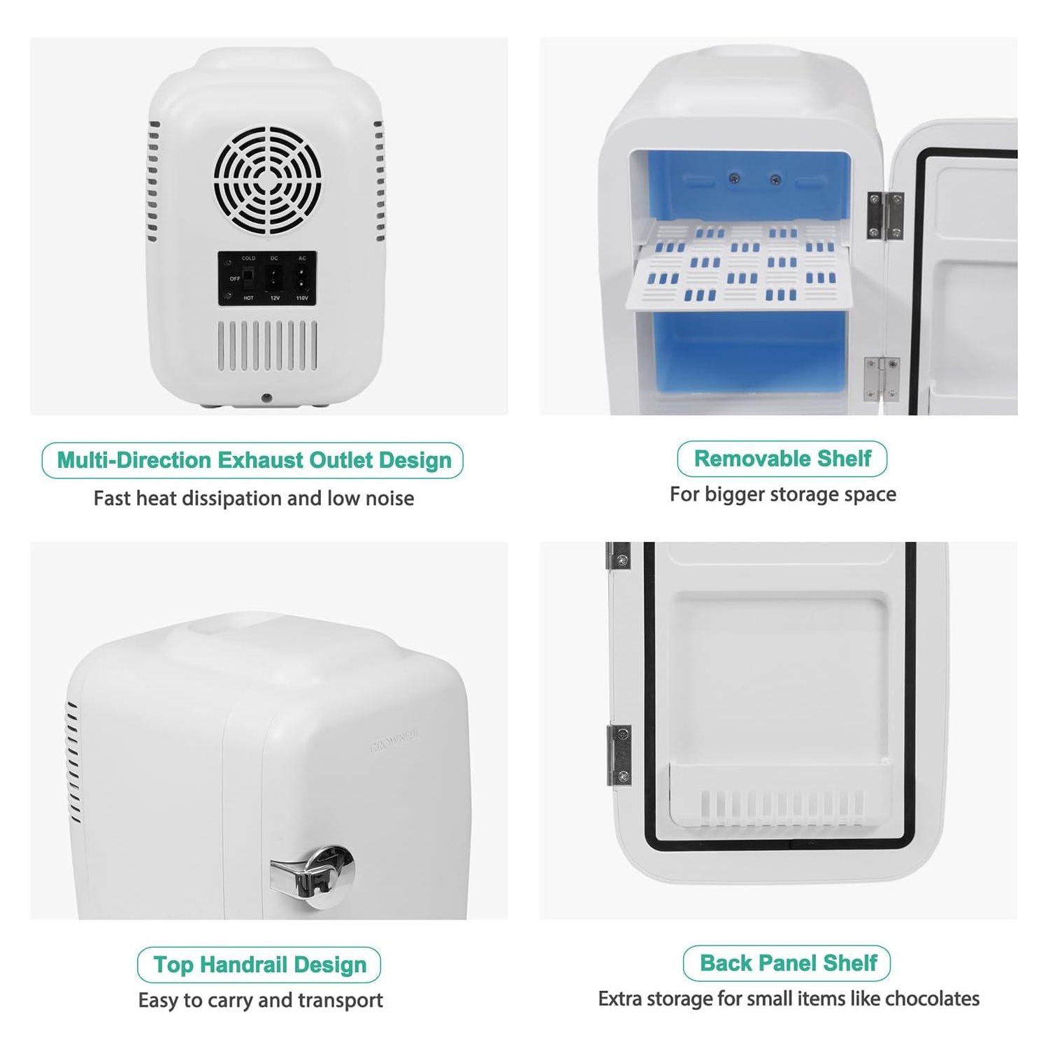 CROWNFUL Mini Fridge, 4 Liter/6 Can Portable Cooler and Warmer Personal Refrigerator - White