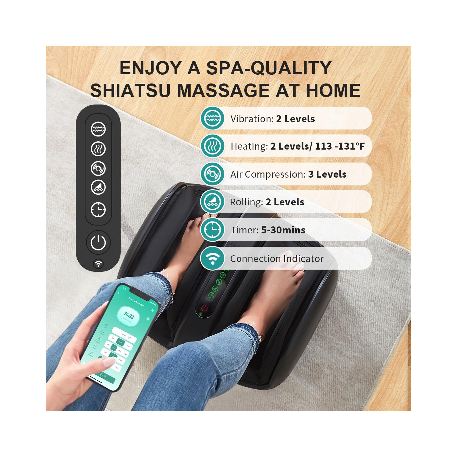 Nekteck Foot Shiatsu Massager for Circulation and Pain Relief, Smart Electric Massage Machine with Heat, Black