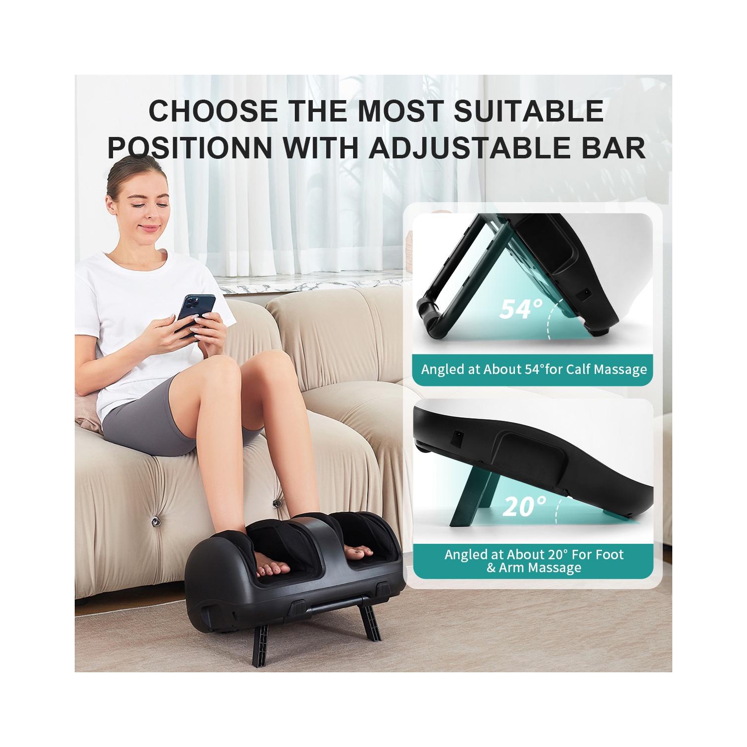 Nekteck Foot Shiatsu Massager for Circulation and Pain Relief, Smart Electric Massage Machine with Heat, Black