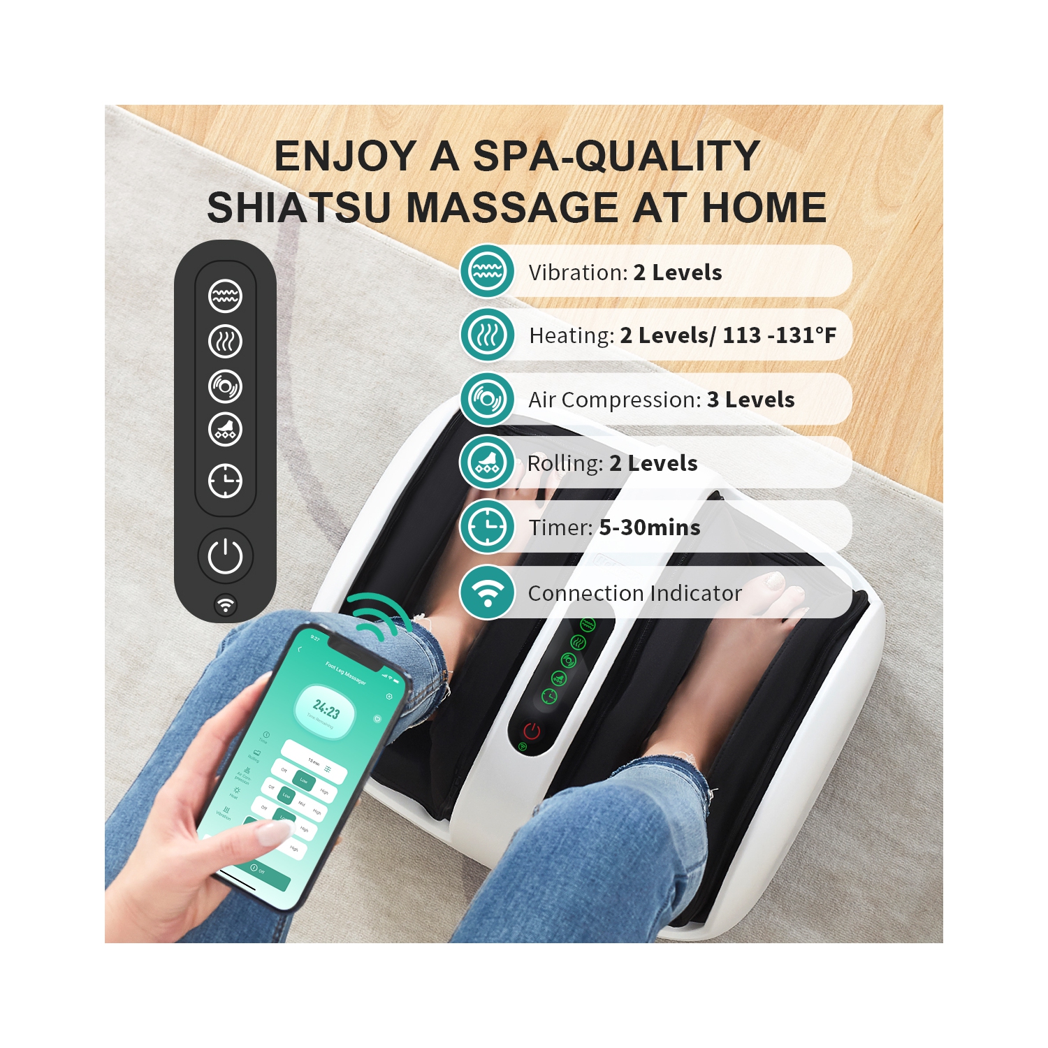 Nekteck Foot Shiatsu Massager for Circulation and Pain Relief, Smart Electric Massage Machine with Heat, White