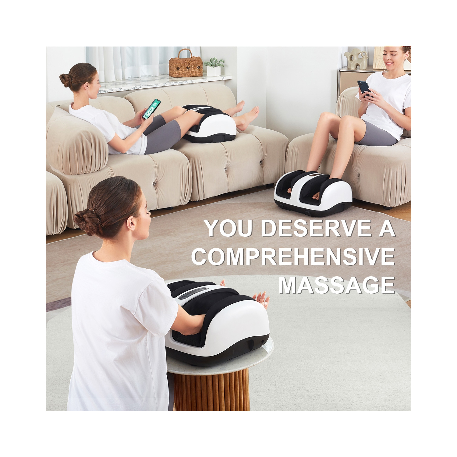 Nekteck Foot Shiatsu Massager for Circulation and Pain Relief, Smart Electric Massage Machine with Heat, White