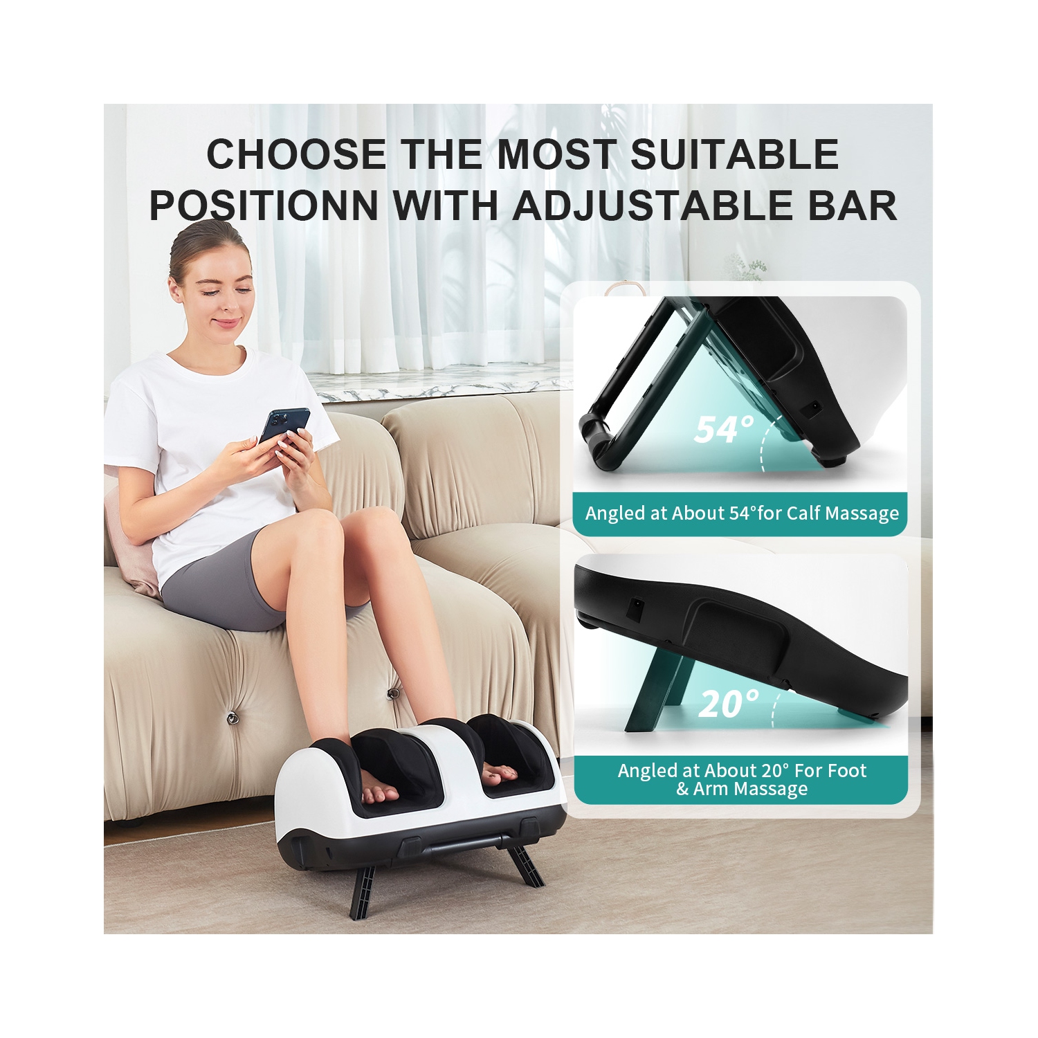 Nekteck Foot Shiatsu Massager for Circulation and Pain Relief, Smart Electric Massage Machine with Heat, White