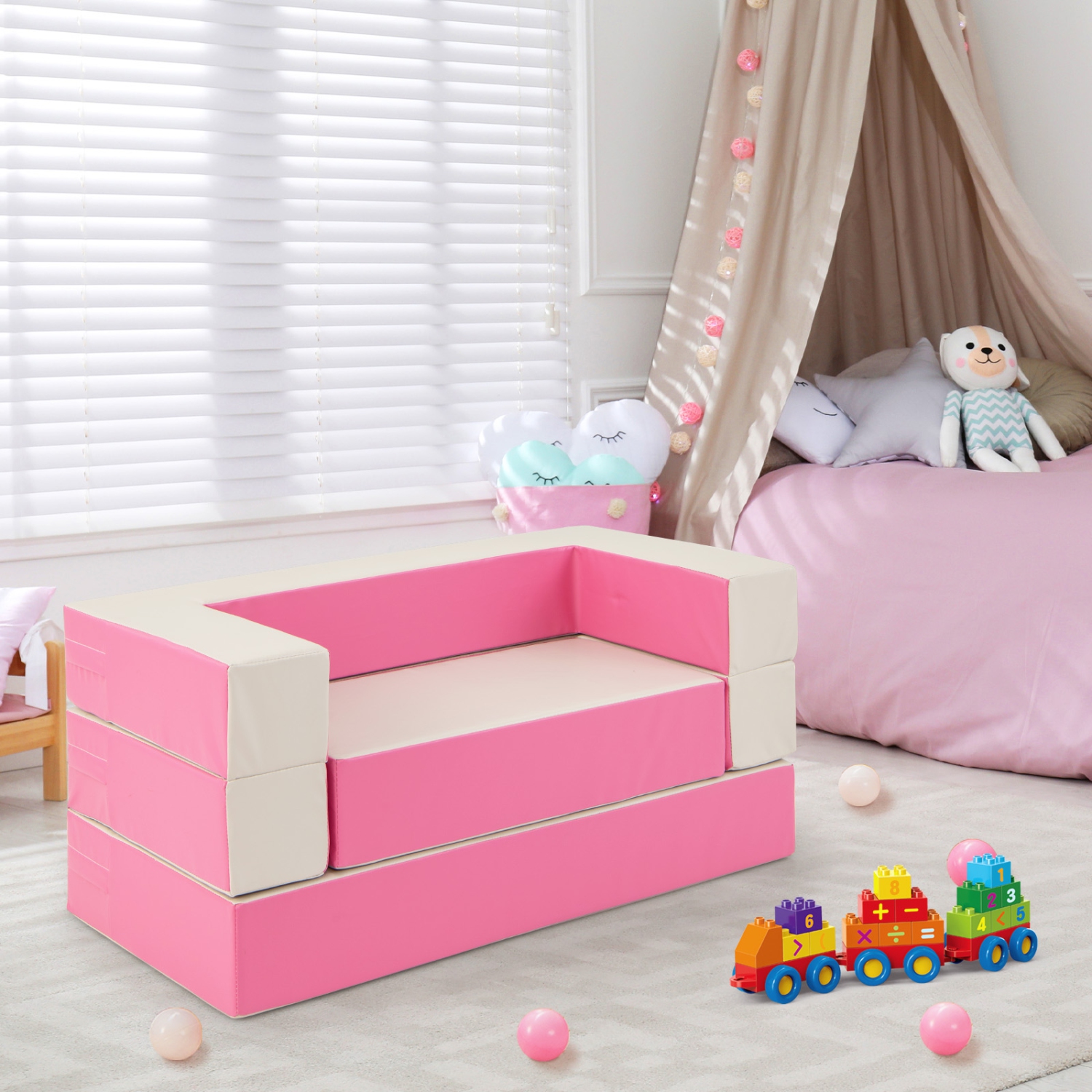 Ensemble 6 pièces avec sofa modulaire et housse en similicuir de polyuréthane pour salle de jeu de Costway