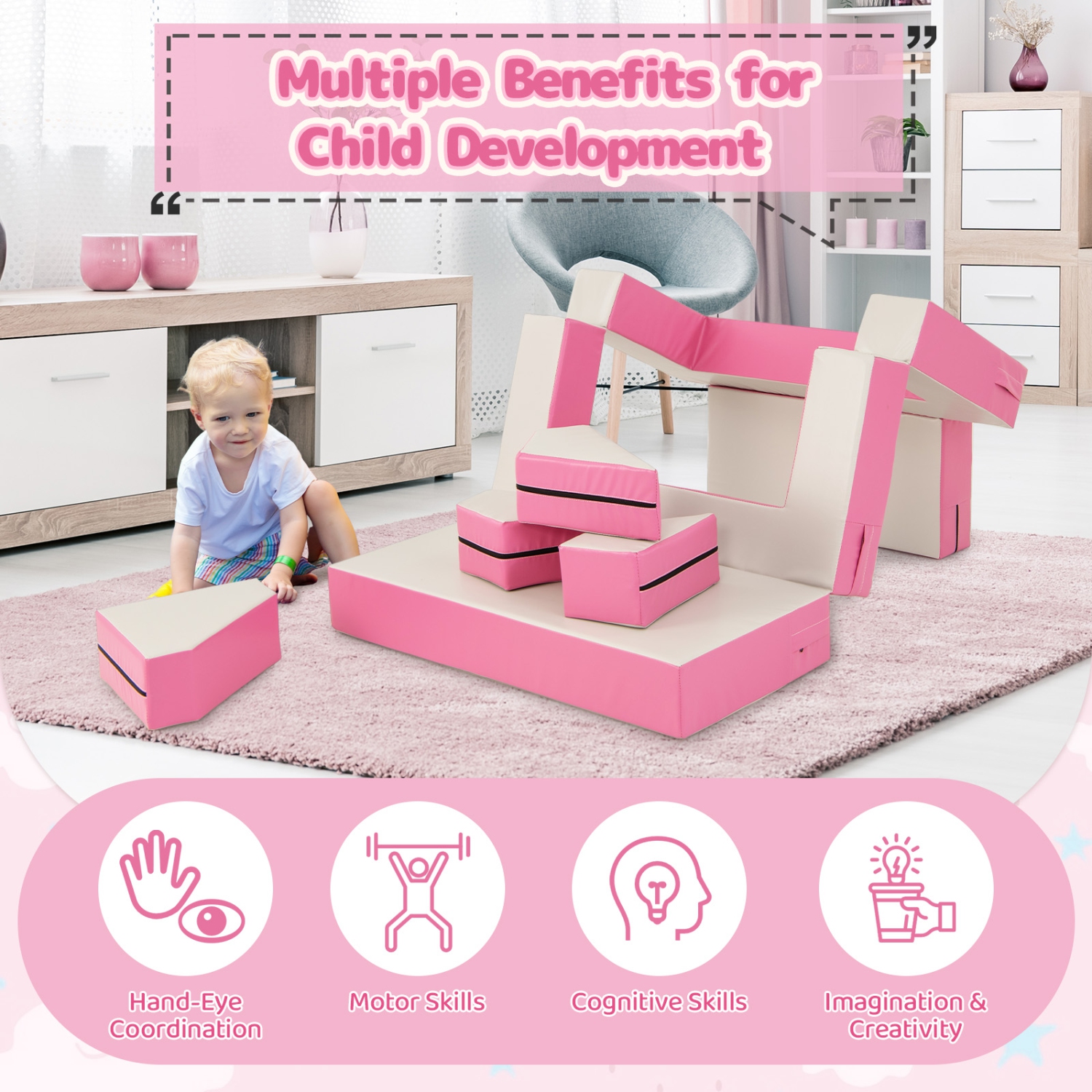 Ensemble 6 pièces avec sofa modulaire et housse en similicuir de polyuréthane pour salle de jeu de Costway