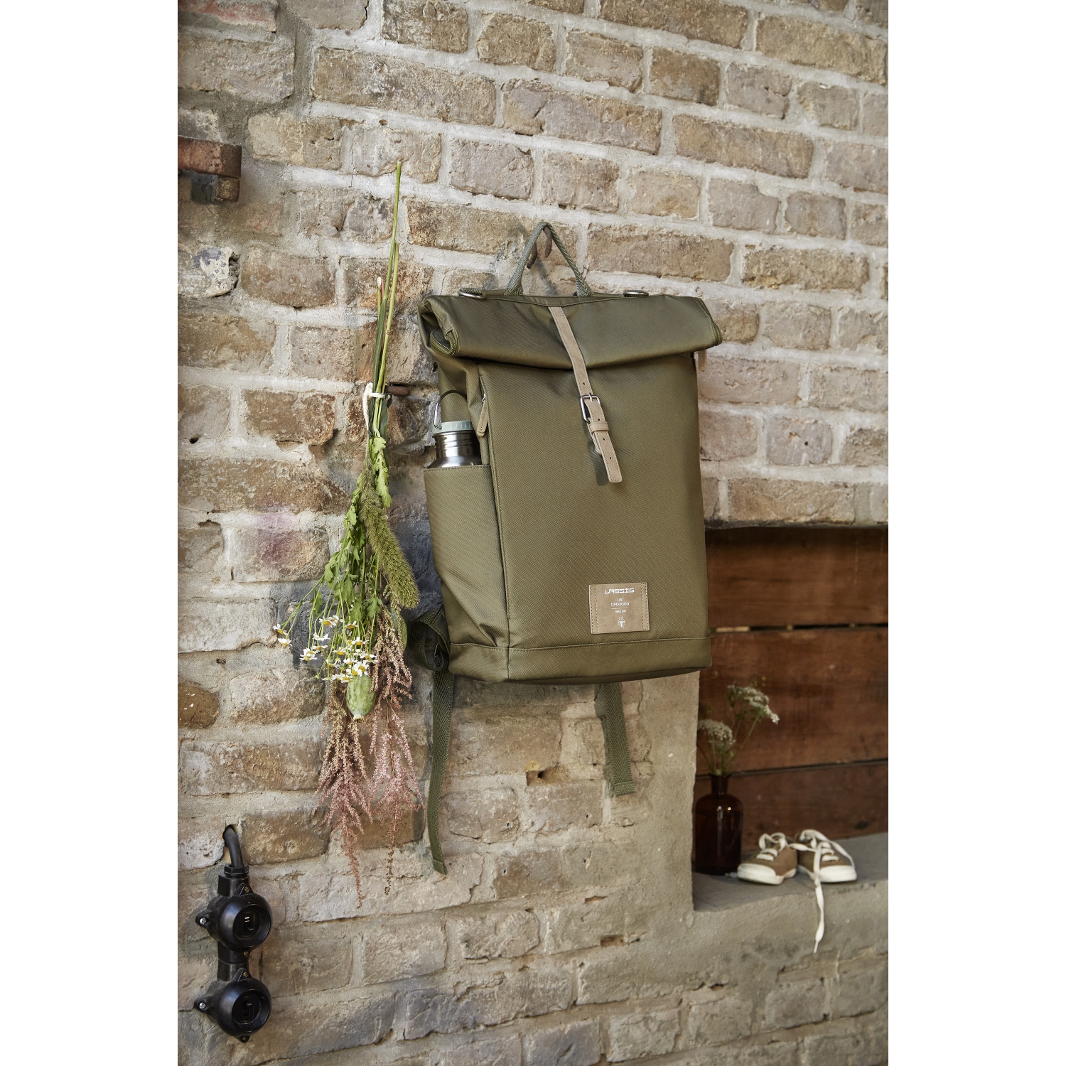 Lassig - étiquette verte - Sac à couches sac à dos Rolltop - Olive