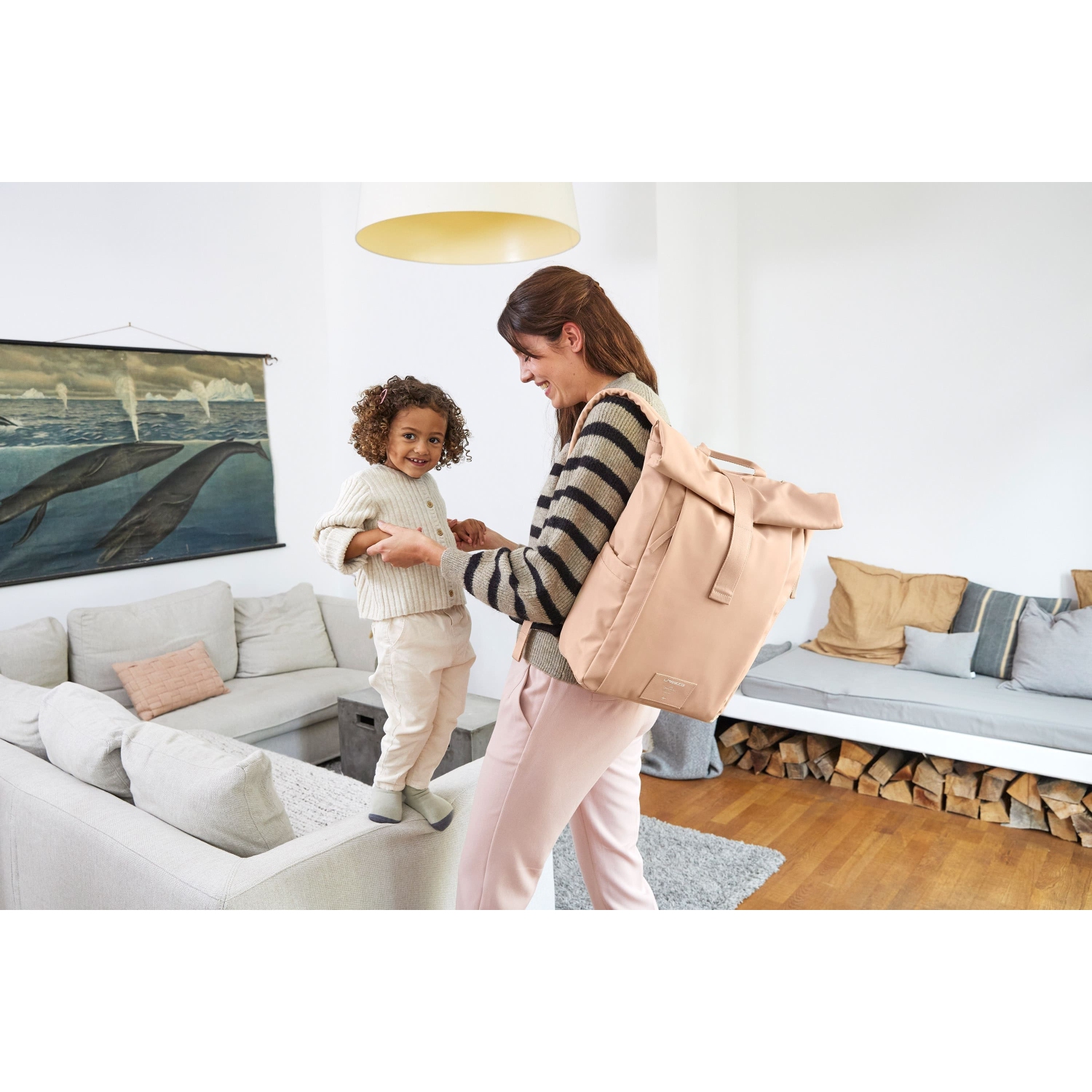 Lassig - étiquette verte - Sac à couches Rolltop Up Backpack - Rose pêche