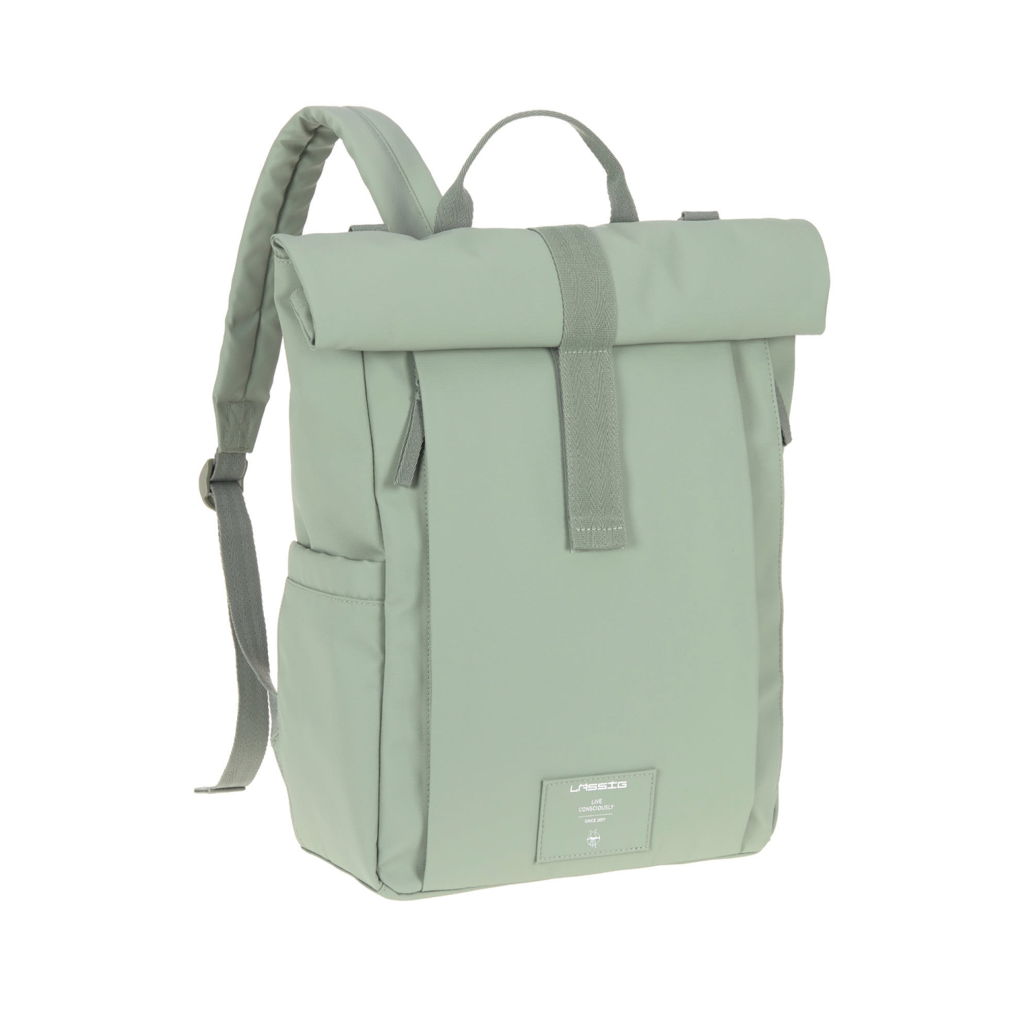Lassig - étiquette verte - Sac à couches Rolltop Up Backpack - Vert argenté