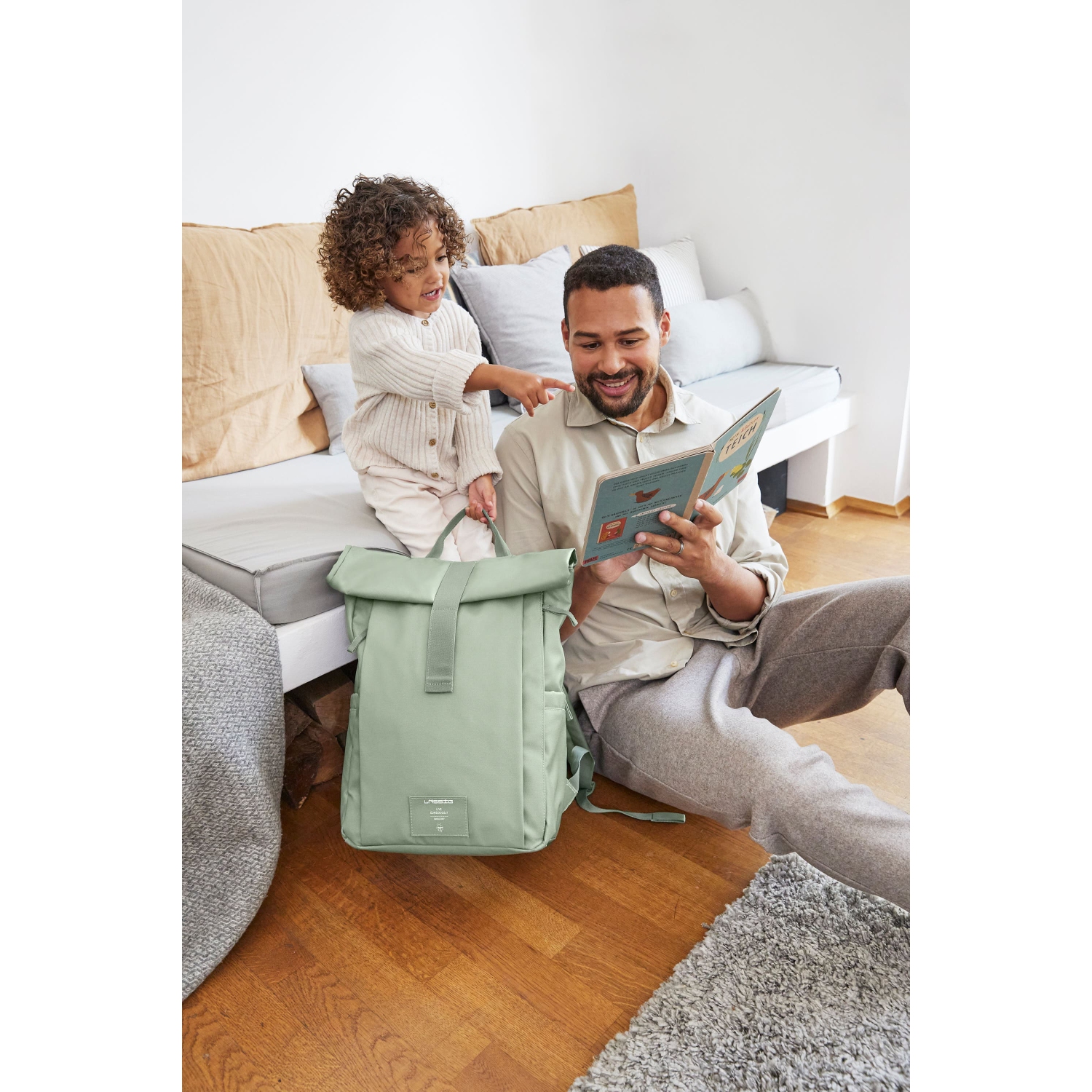 Lassig - étiquette verte - Sac à couches Rolltop Up Backpack - Vert argenté