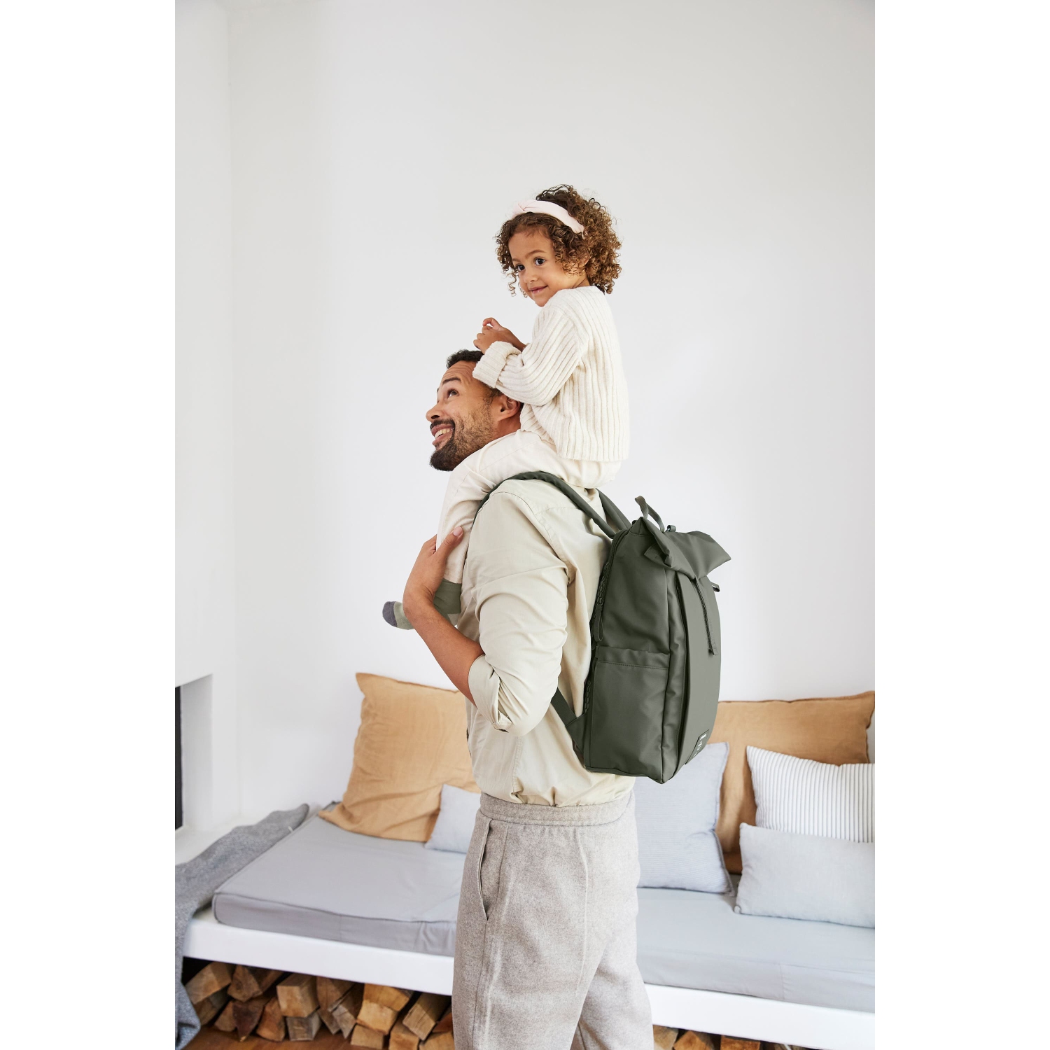 Lassig - Green Label - Rolltop Up Backpack Diaper Bag - Olive