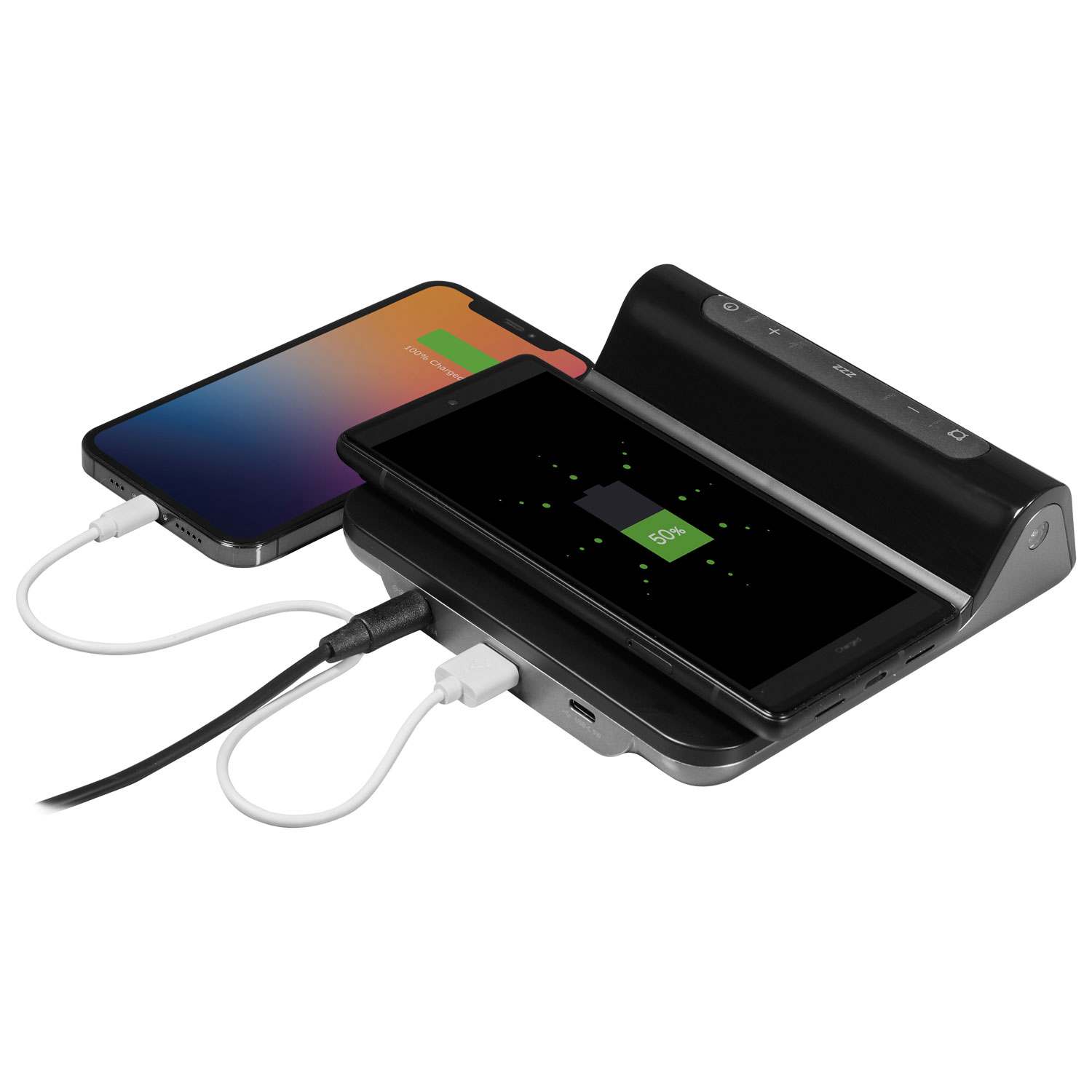 Réveille-matin 3-en-1 à recharge magnétique sans fil et ports USB-A/USB-C iW23B d'iHome