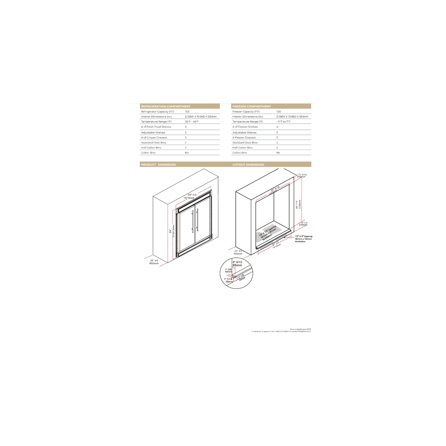 Forno Maderno 2-Piece 56-Inch Convertible Refrigerator/Freezer, 27.2 cu.ft.