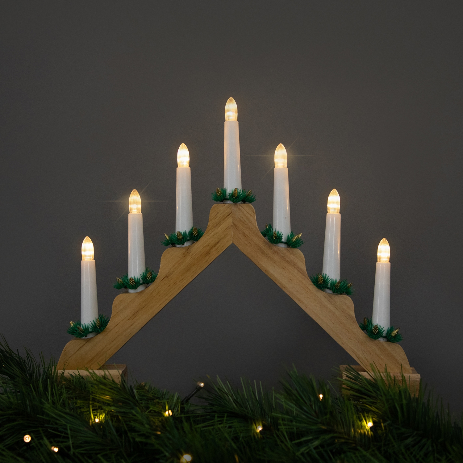 LED Lighted Christmas Candelabra Bridge - 13" - Natural Wood