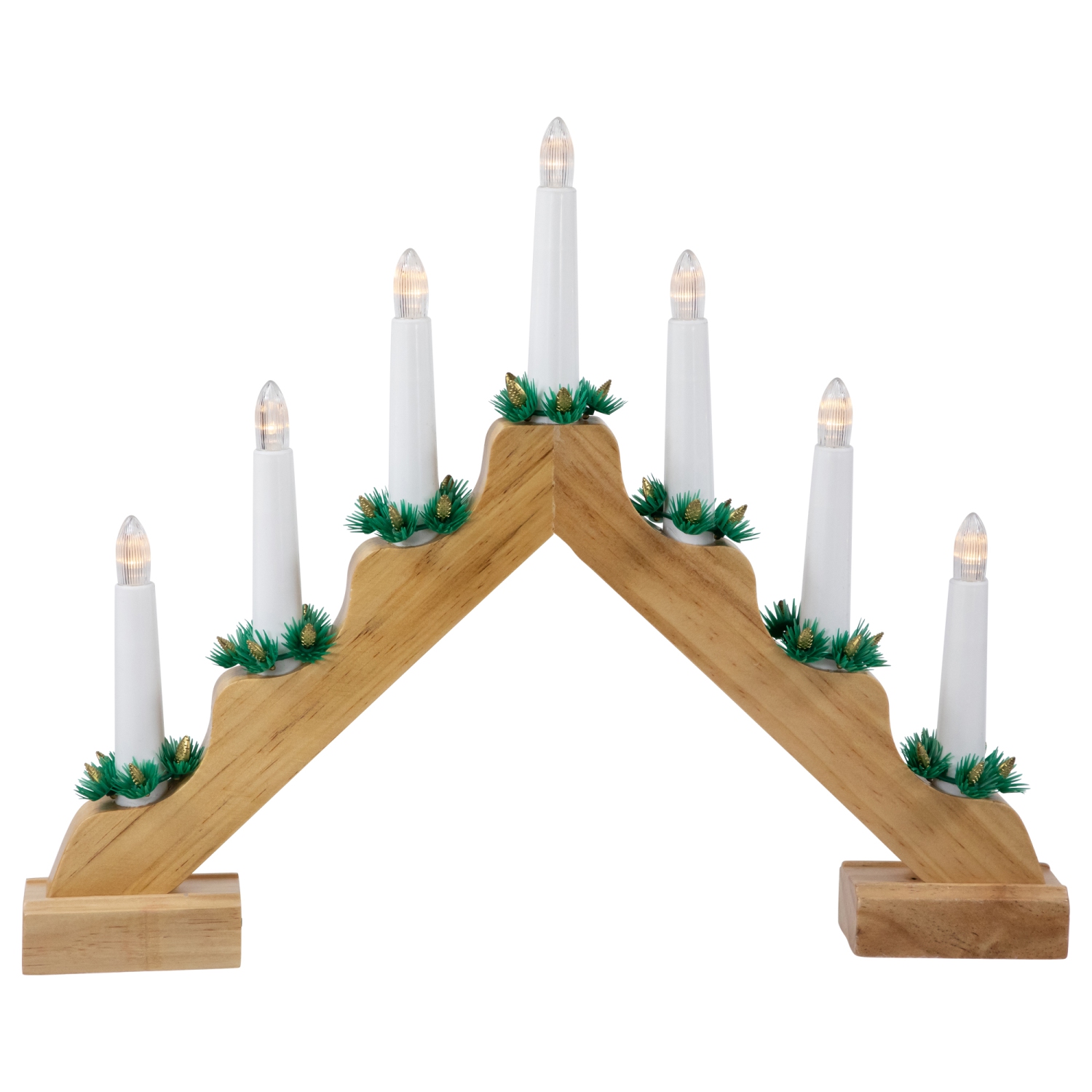 LED Lighted Christmas Candelabra Bridge - 13" - Natural Wood