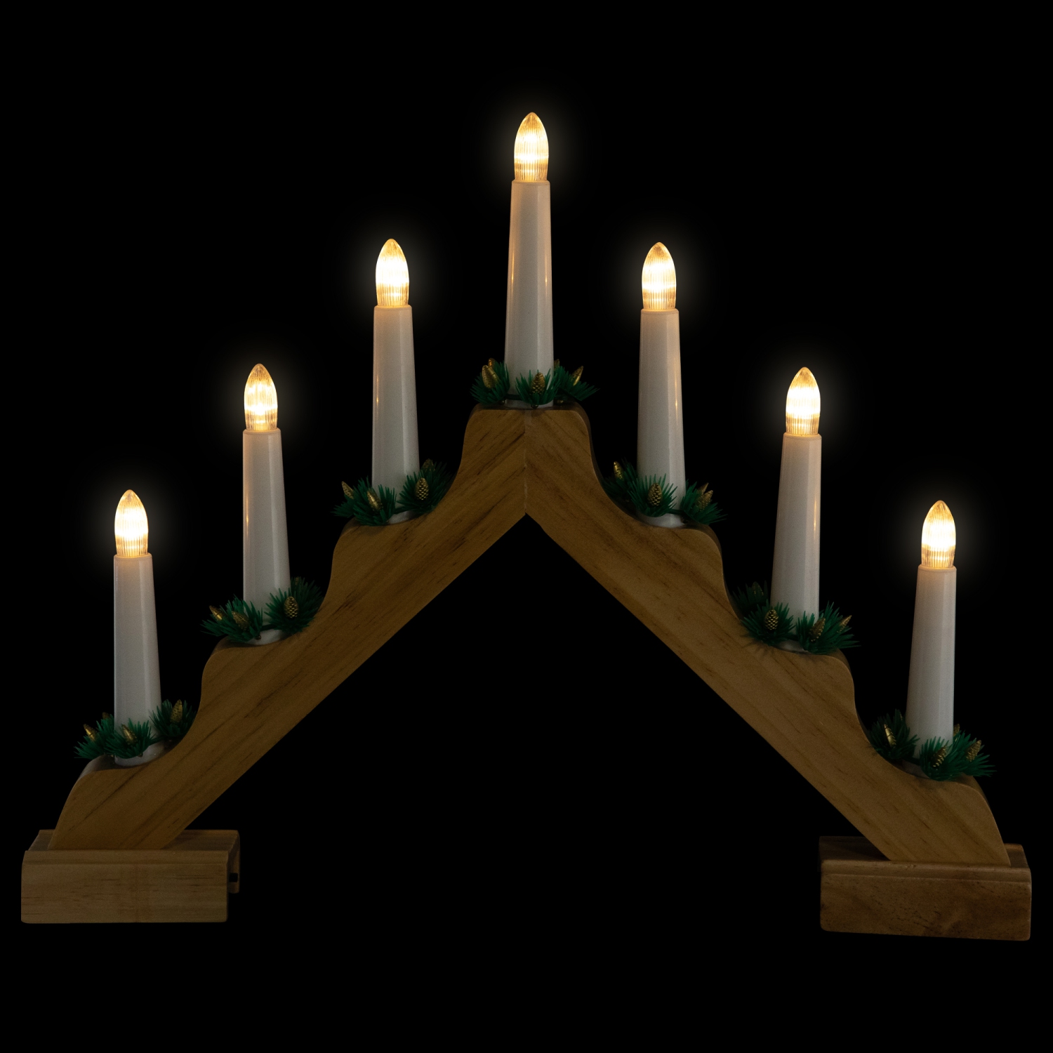LED Lighted Christmas Candelabra Bridge - 13" - Natural Wood